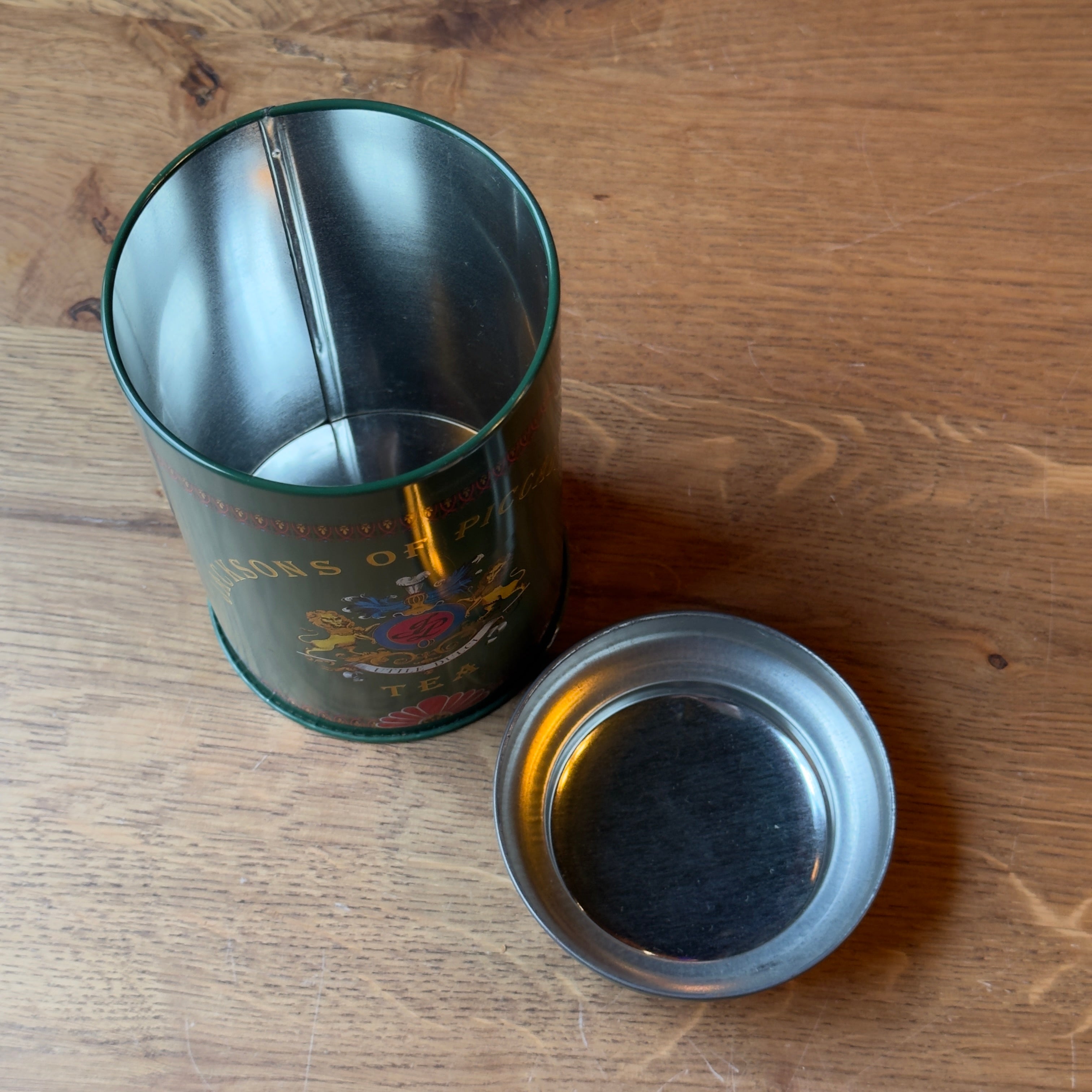 Vintage Jacksons of Piccadilly Tea Tin - Classic Green with 'Utile Dulci' Crest (1970s/1980s)