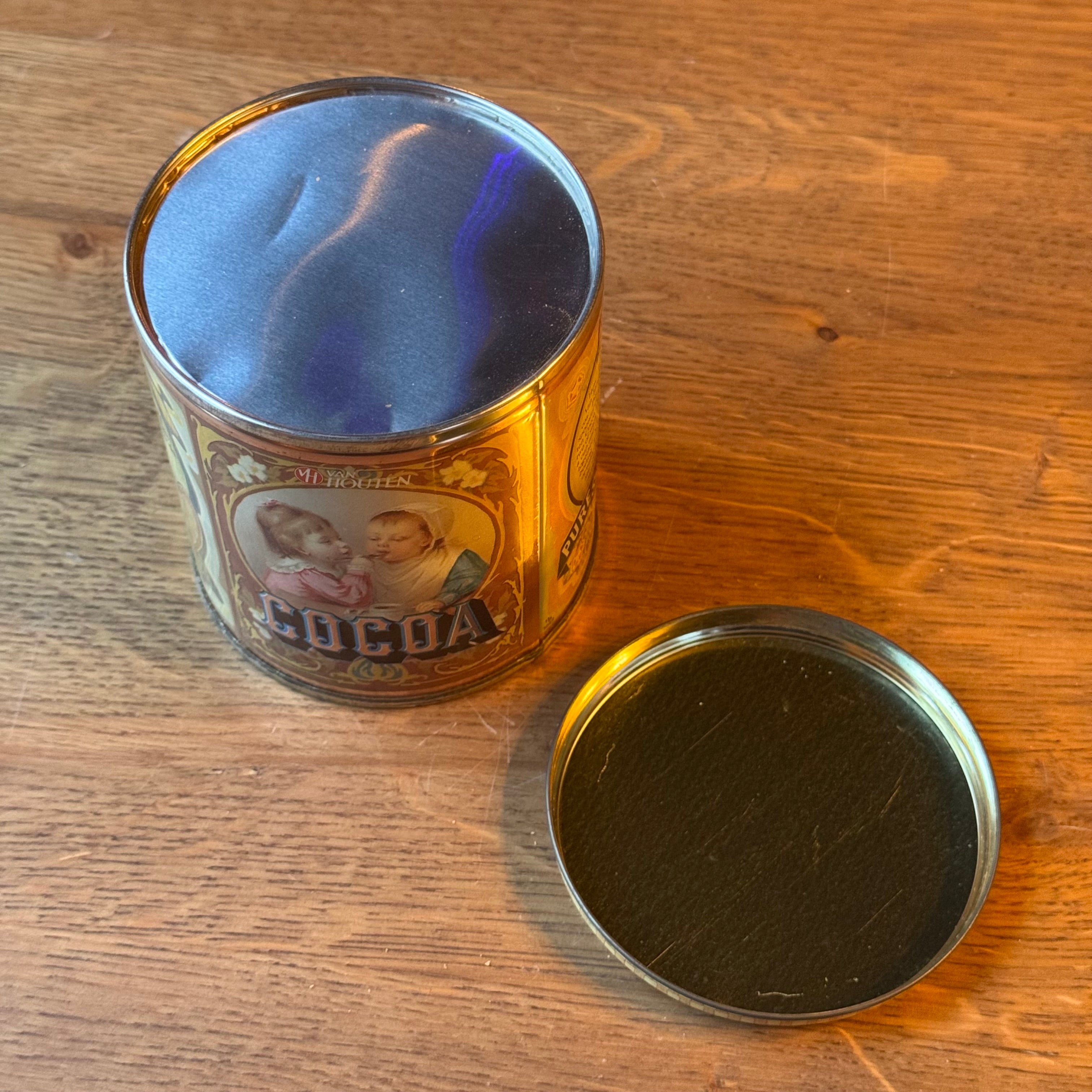 Vintage Wooden Cocoa Tin - Unopened with Contents - Art Nouveau Style