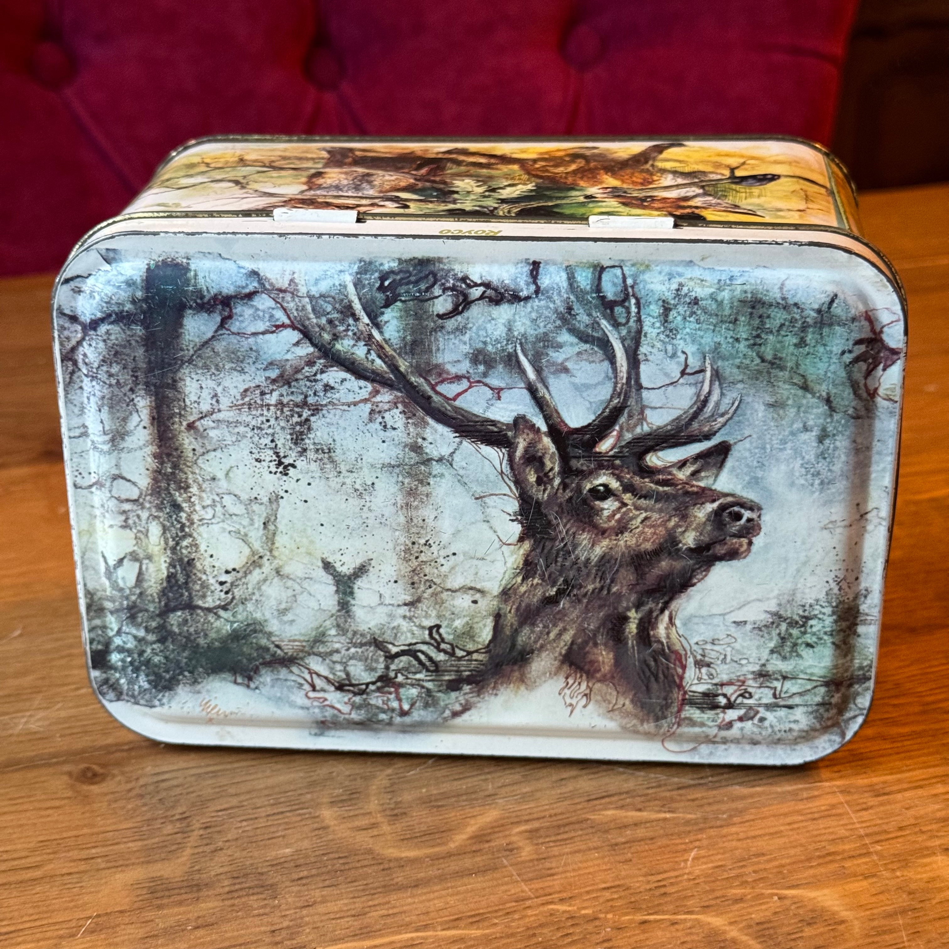 Vintage Royco blik met bosdieren – rechthoekige metalen bewaardoos