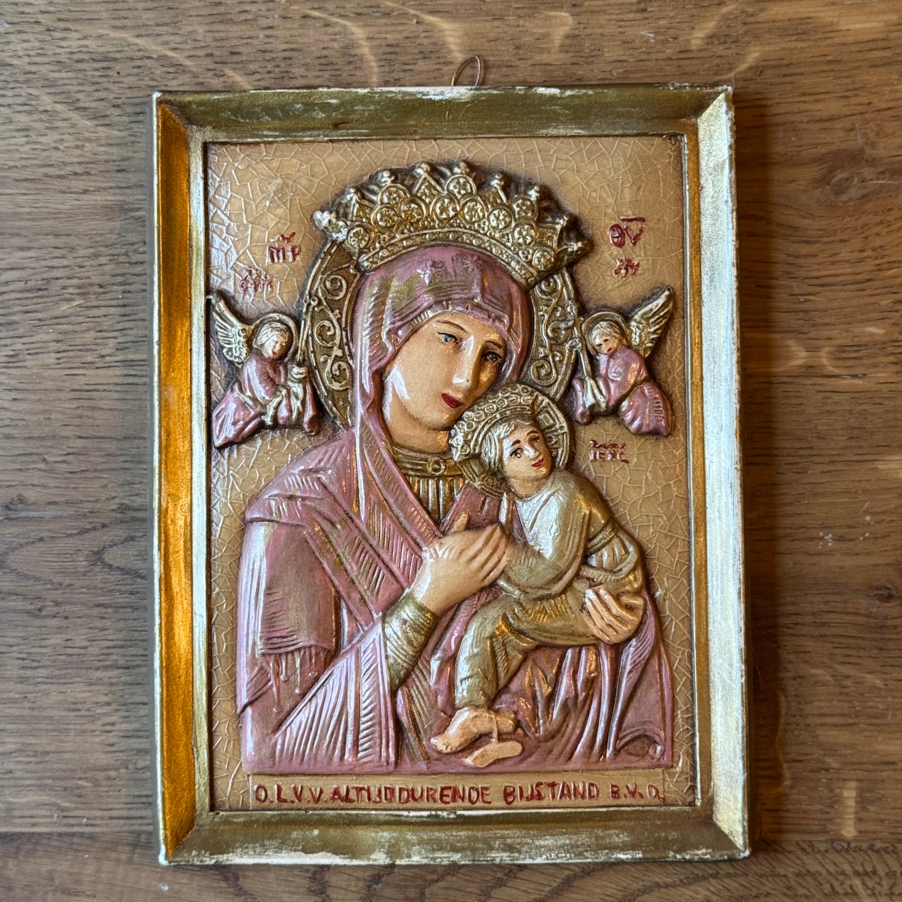 Religious wall relief of Our Lady of Perpetual Help – Ceramics, 20th century
