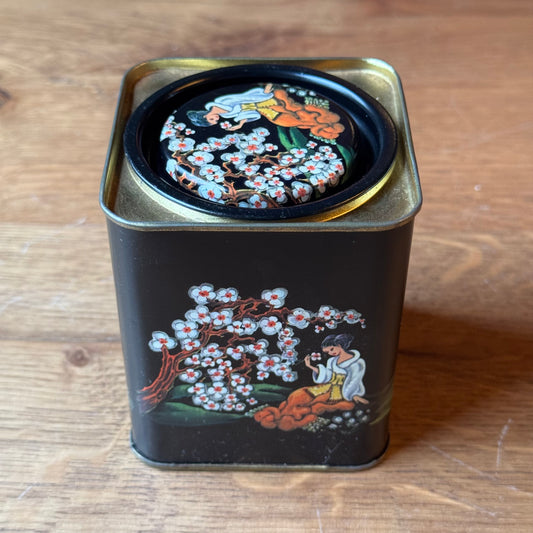 Vintage English Tea Tin - Japanese Decor with Geisha & Cherry Blossom (1960s/70s)