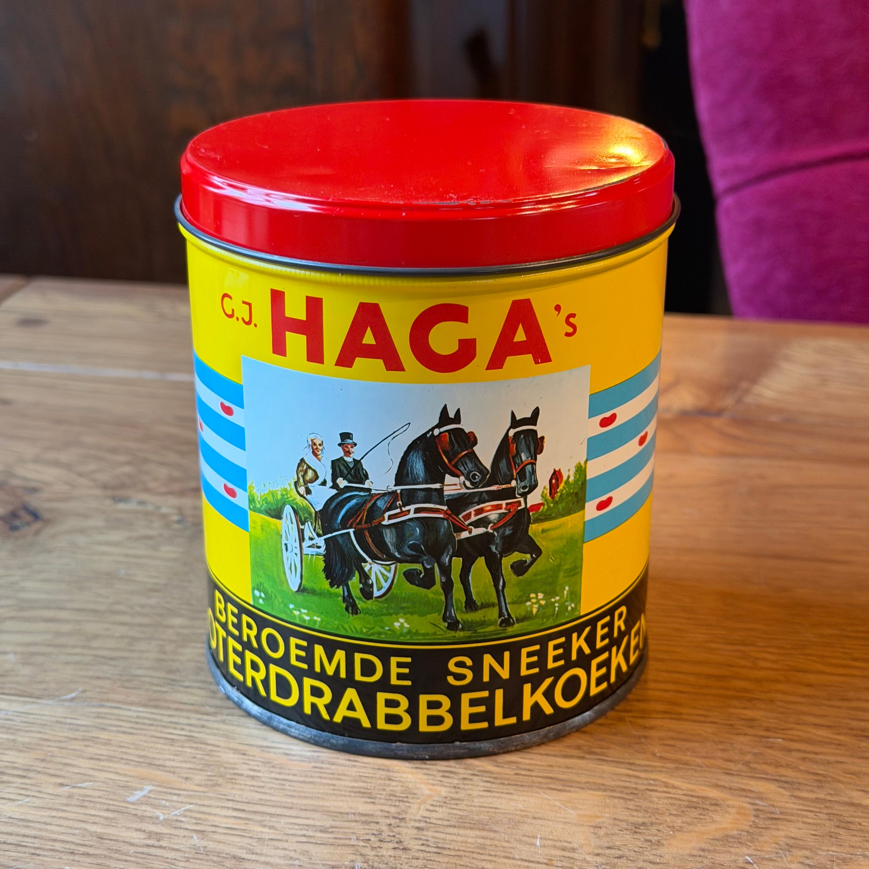 Vintage koekblik G.J. Haga Jr. Sneek – Sneeker Boterdrabbelkoeken