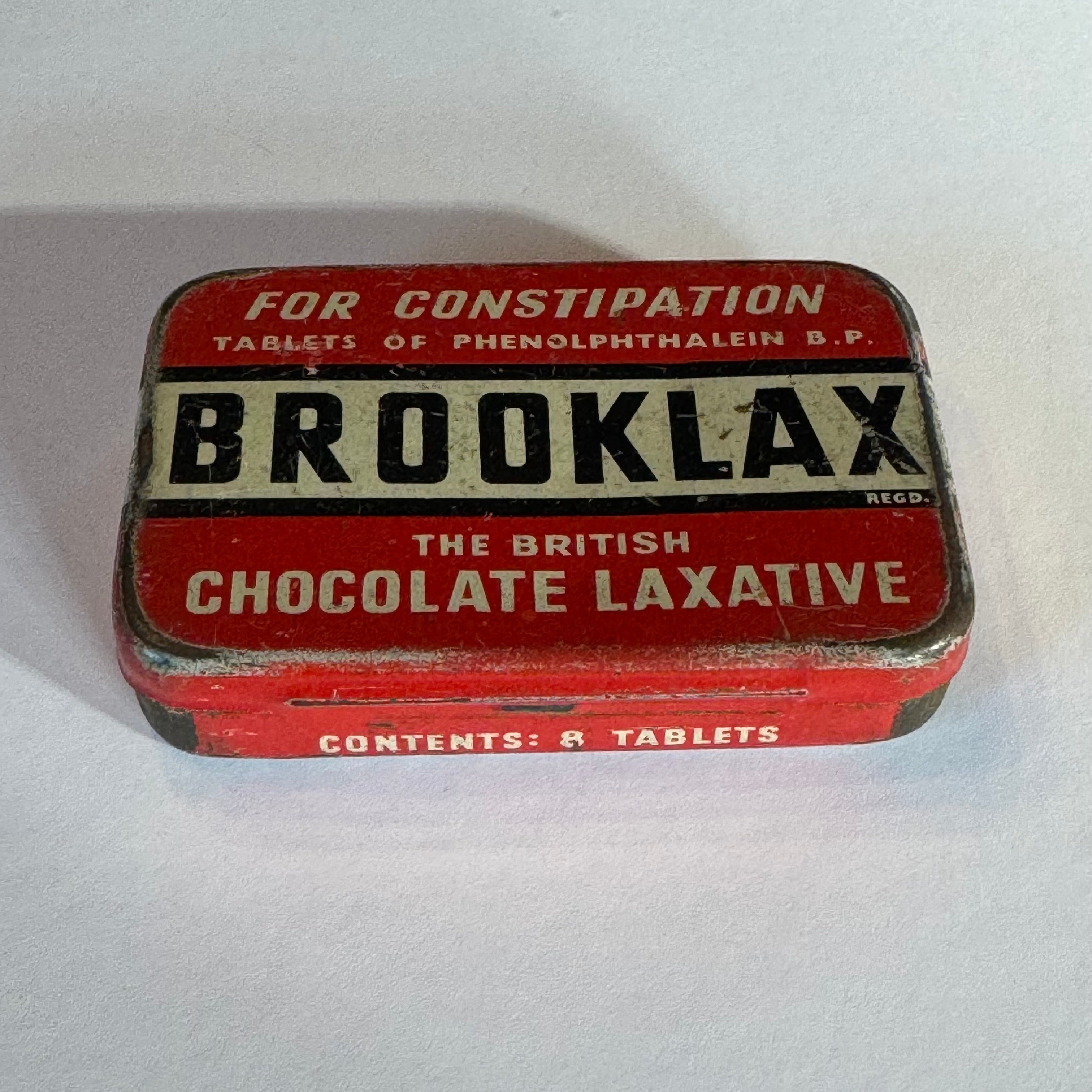 Brooklax βThe British Chocolate Laxativeβ β vintage medicine tin β ca. 1940β1950