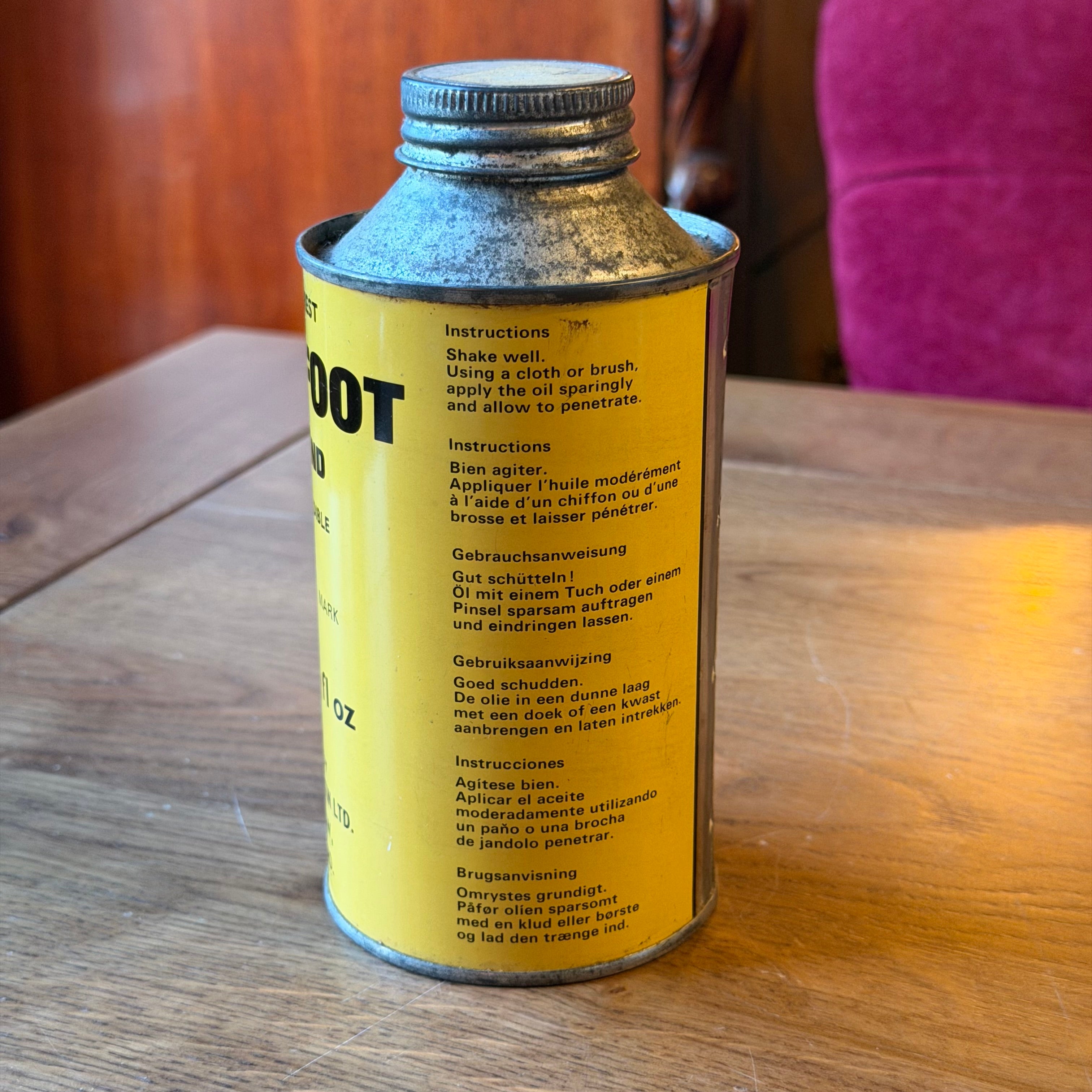 Vintage Neatsfoot Oil Tin – Vanner & Prest – Industrial Yellow Oil Container (500 ml)