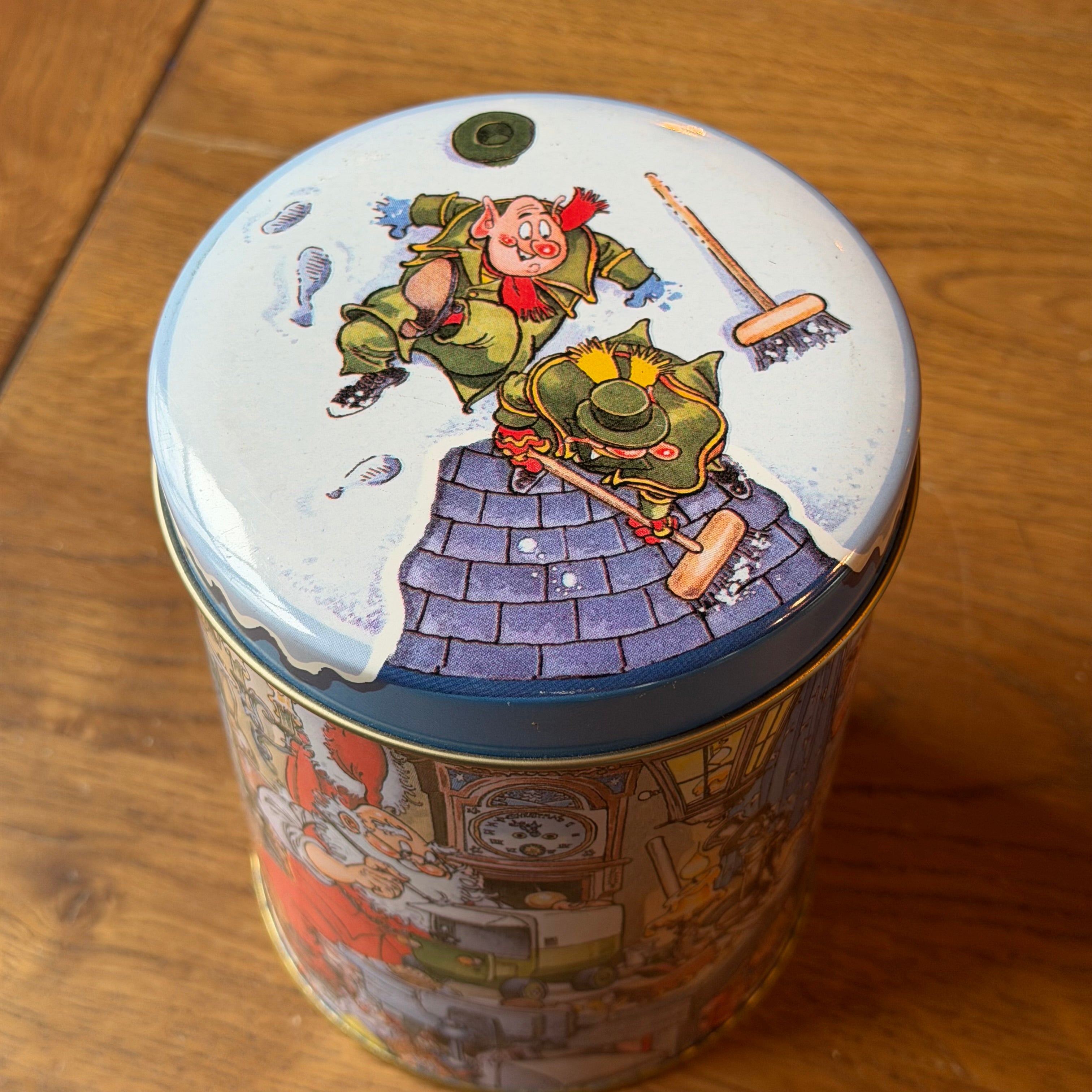 Vintage-Weihnachtsdose mit Winterillustration