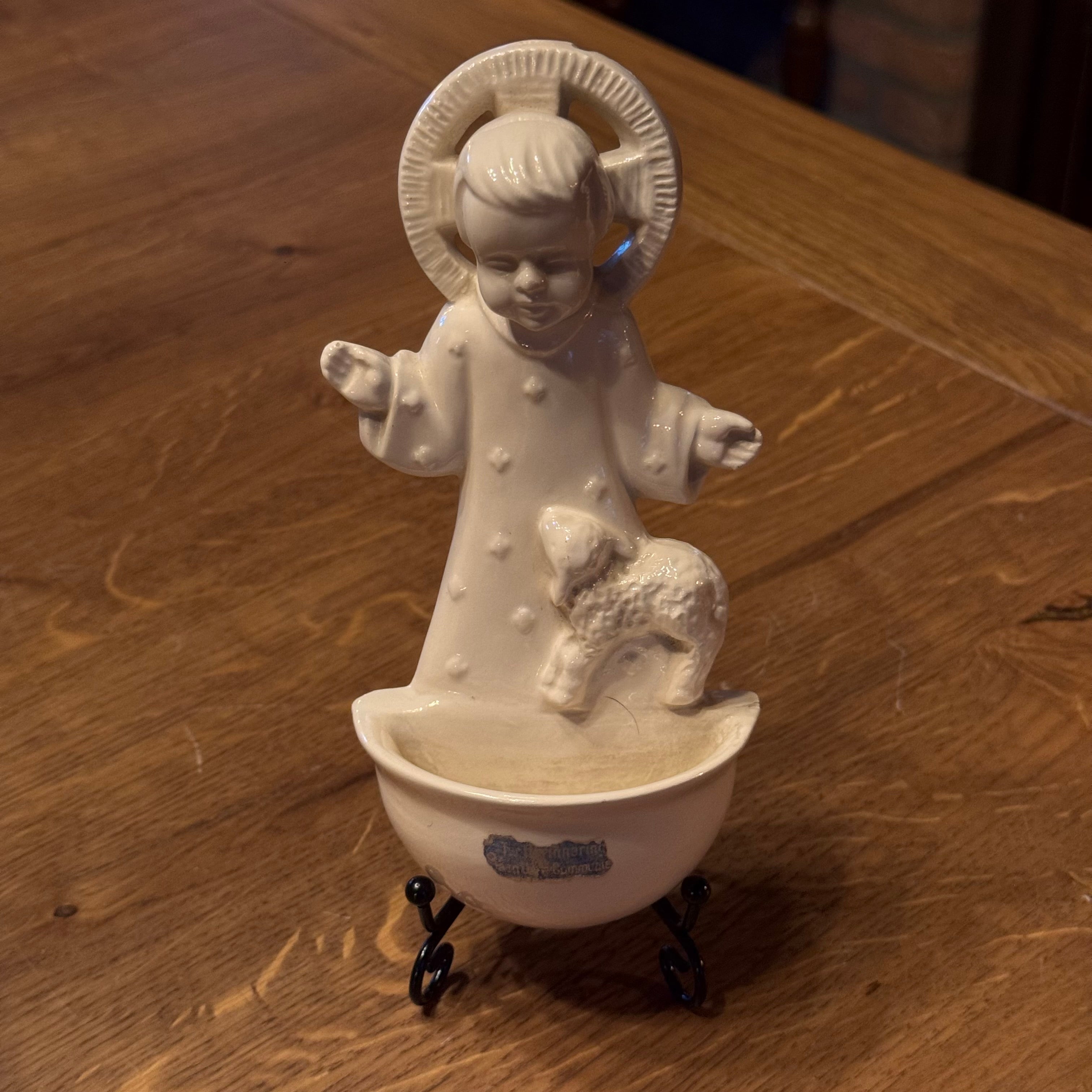 Vintage S.L. Venlo Heilig Hart Kinderbeeld met Wijwaterbakje – Keramiek – Nederland