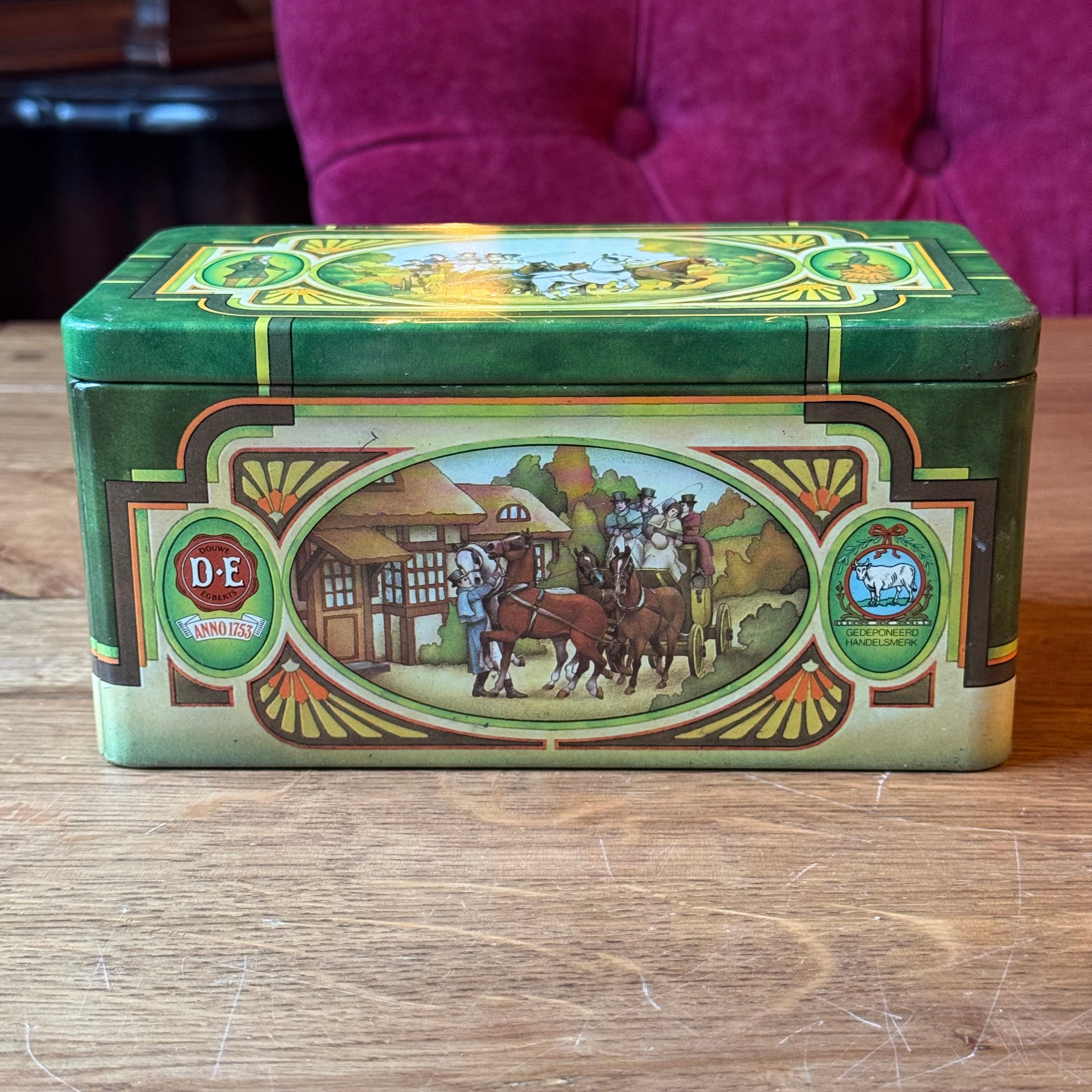 Vintage Douwe Egberts Pickwick Teedose – grünes Art-Deco-Design