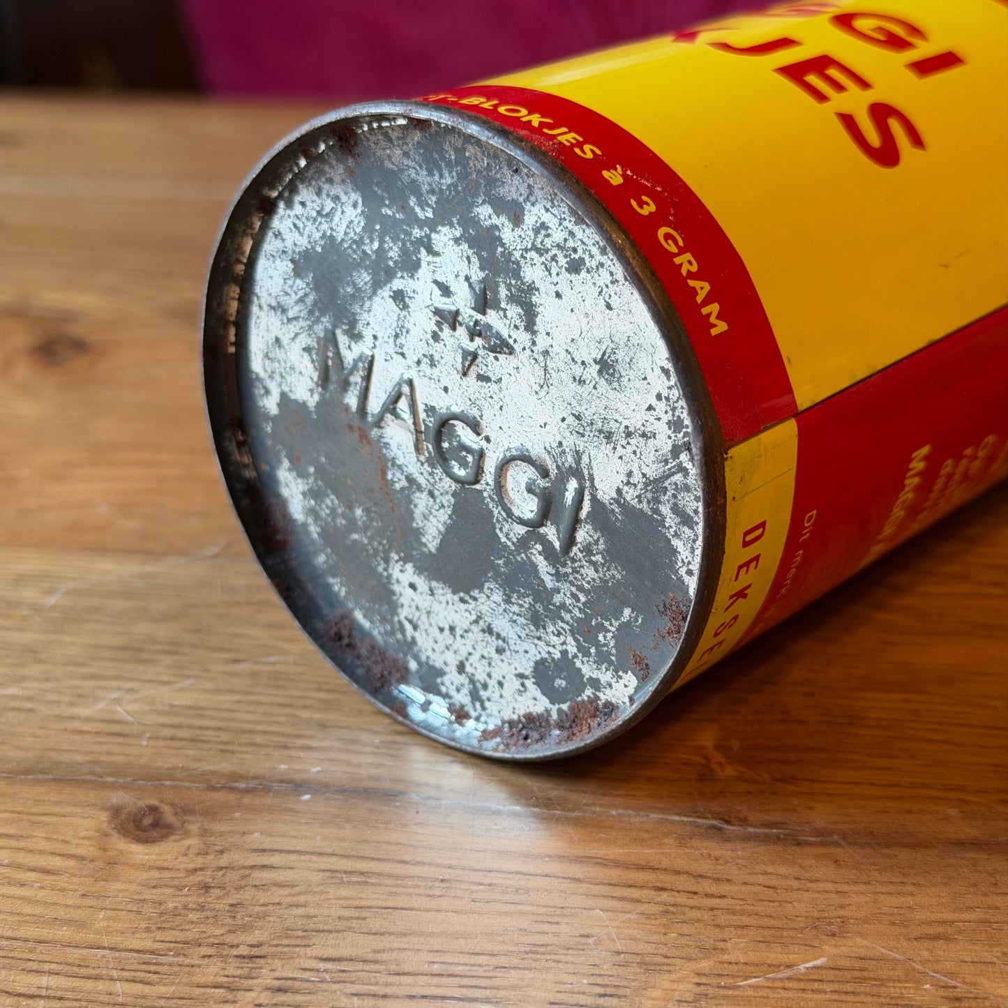 Vintage Maggi Blokjes blik – geel/rood kruidenblik – Nestlé Nederland