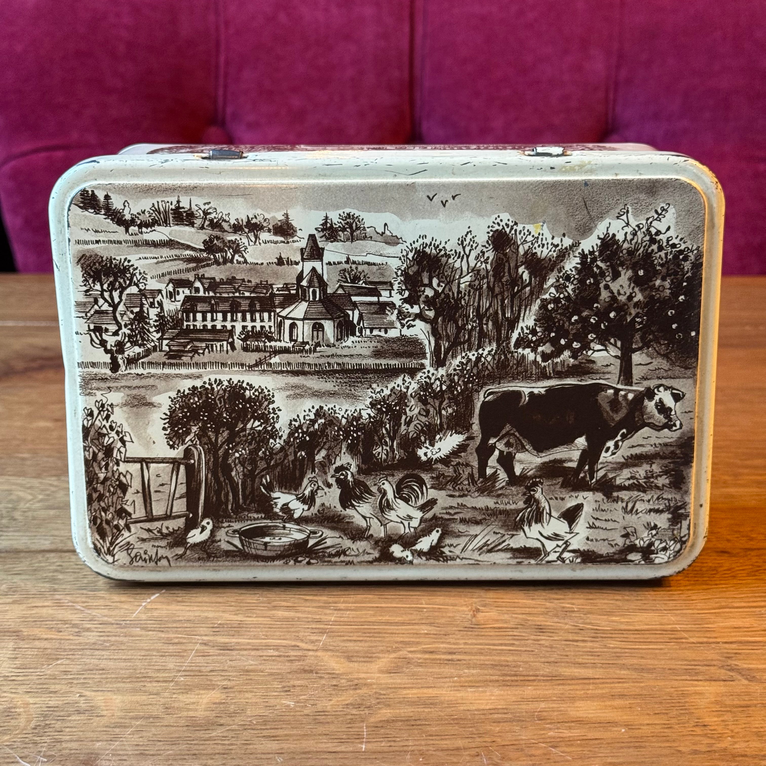 Vintage Tin Biscuiterie de l'Abbaye - Normandy Landscape (1987)