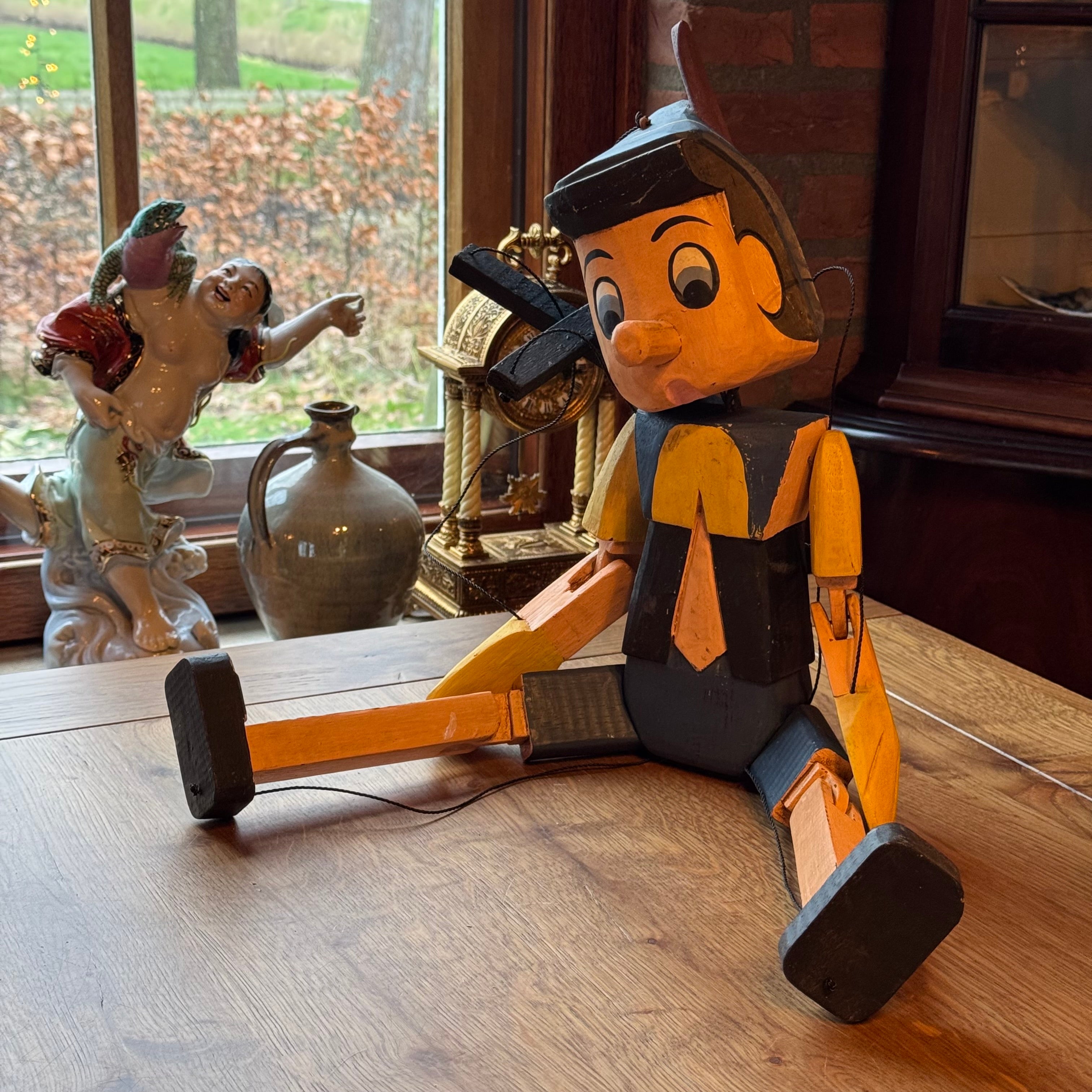 Large wooden Pinocchio puppet – hand-painted – approx. 60 cm