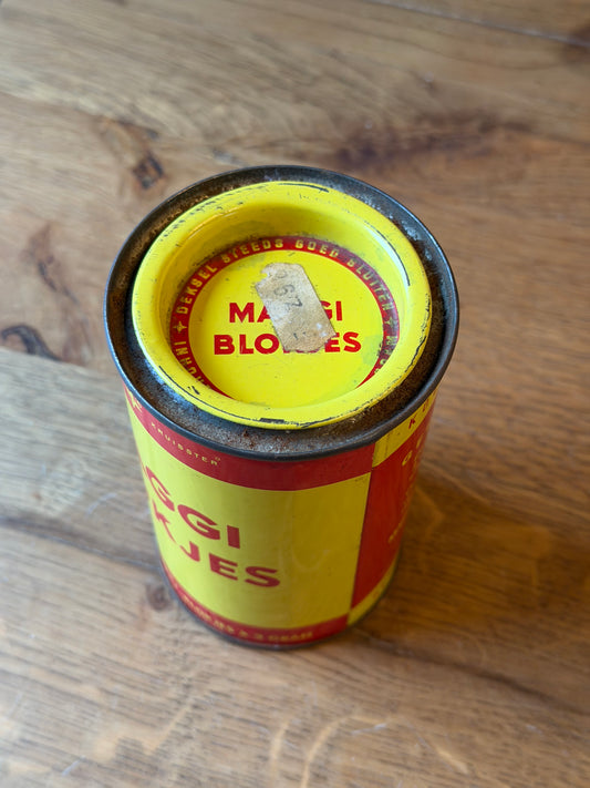 Vintage Maggi Blokjes blik – geel/rood kruidenblik – Nestlé Nederland