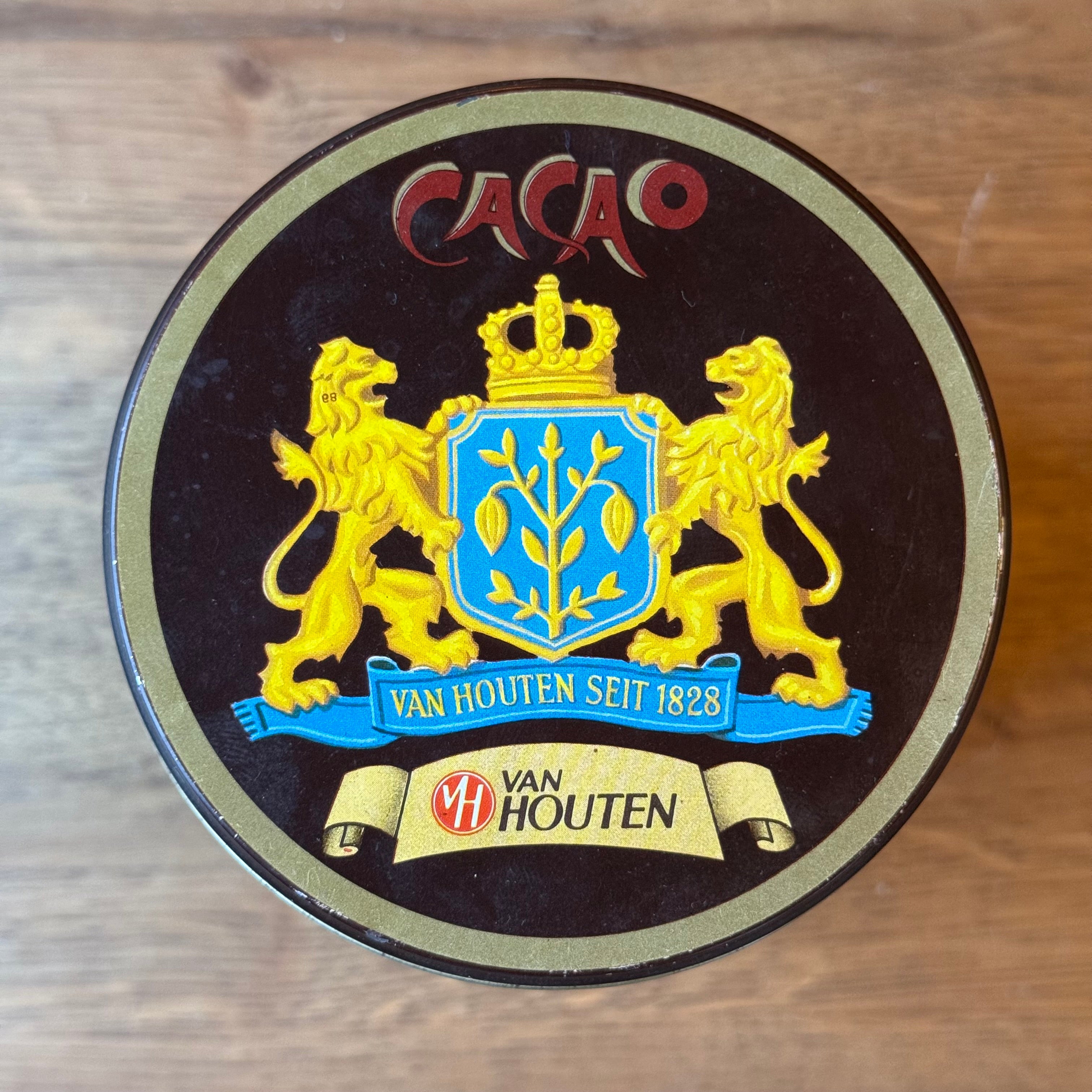 Van Houten cocoa tin – lithographic advertising tin, ca. 1980