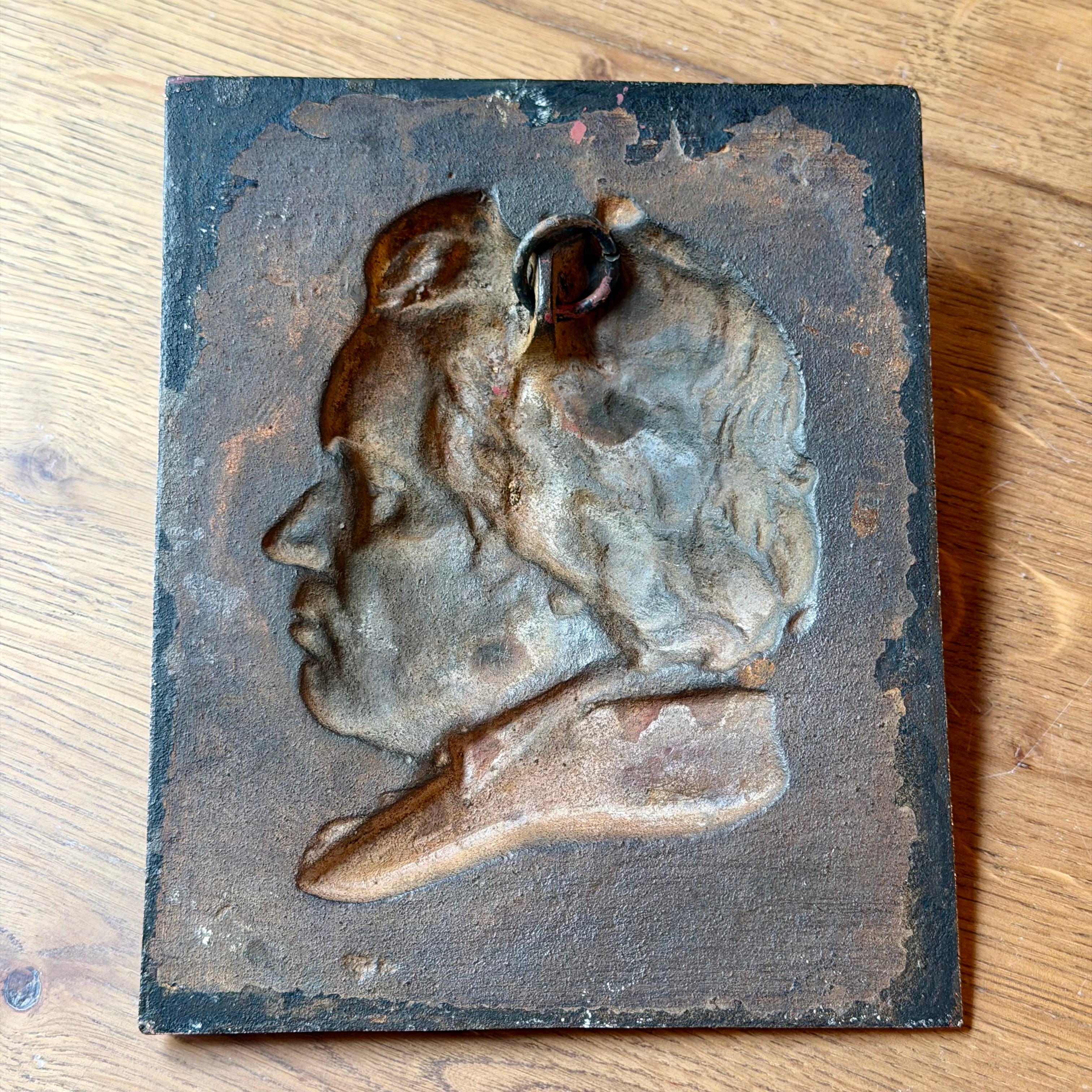 Gietijzeren plaquette Beethoven profiel reliëf 19e eeuw