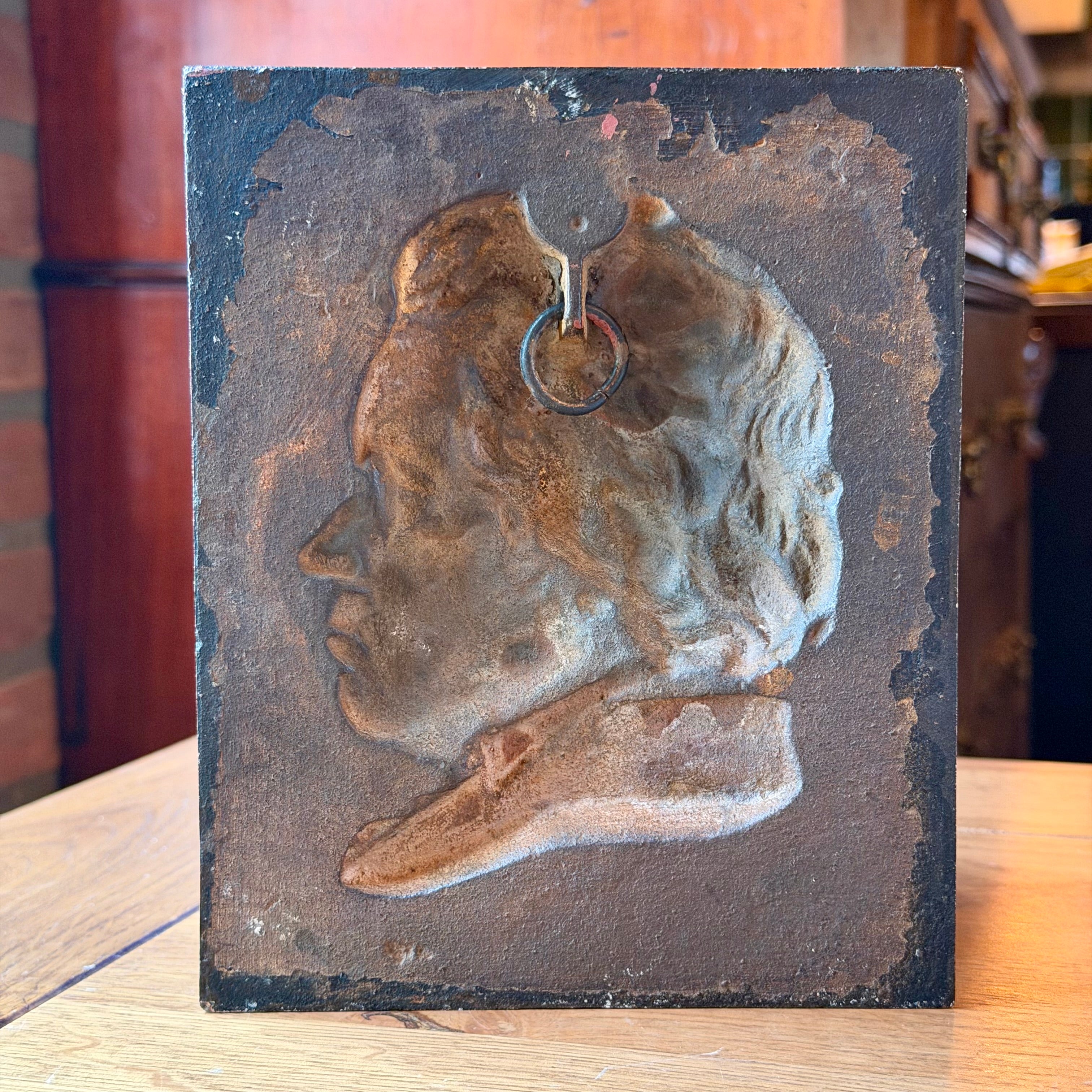 Gietijzeren plaquette Beethoven profiel reliëf 19e eeuw
