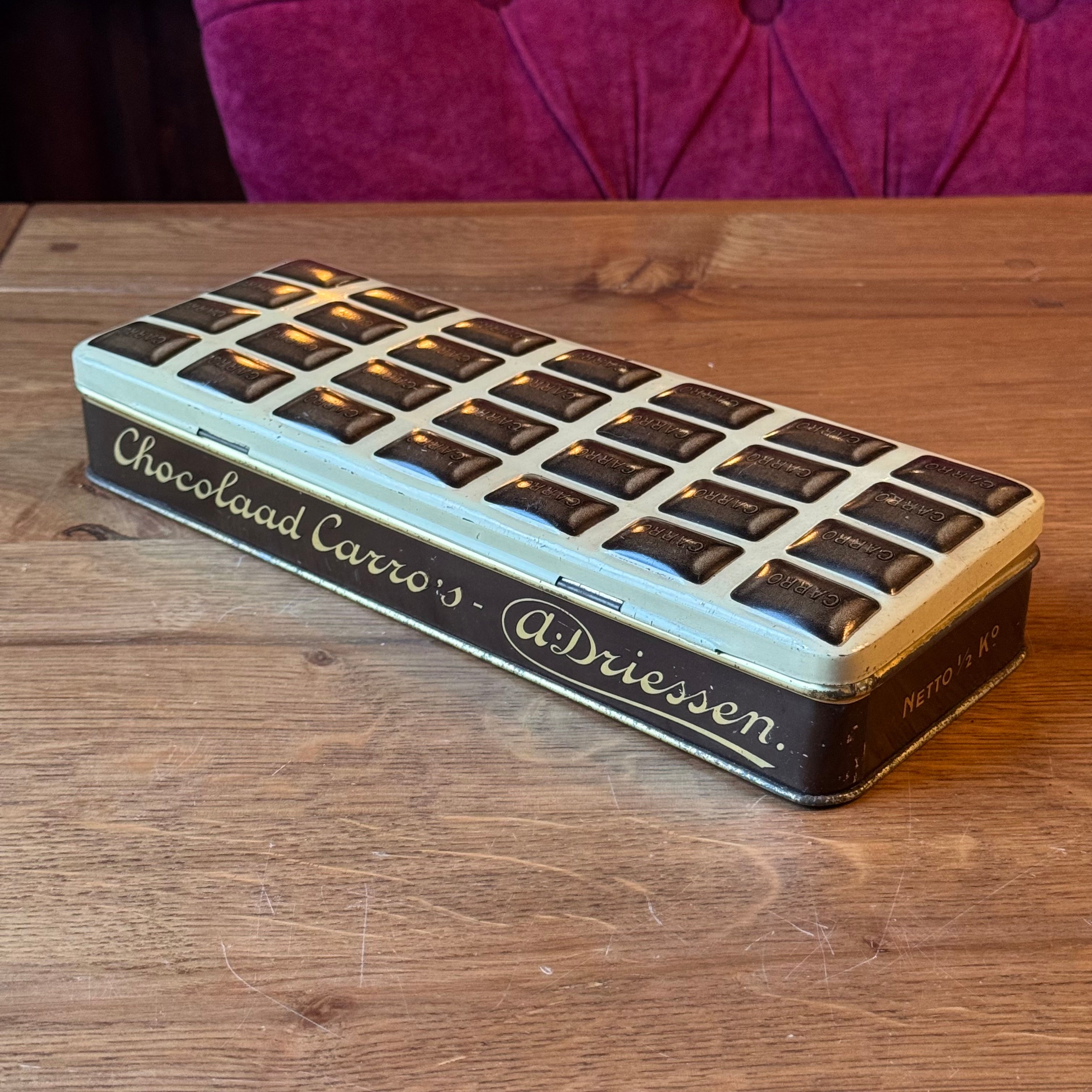 Vintage Carro Chocolate Tin – A. Driessen Rotterdam – Half Kilo – ca. 1930s–1950s