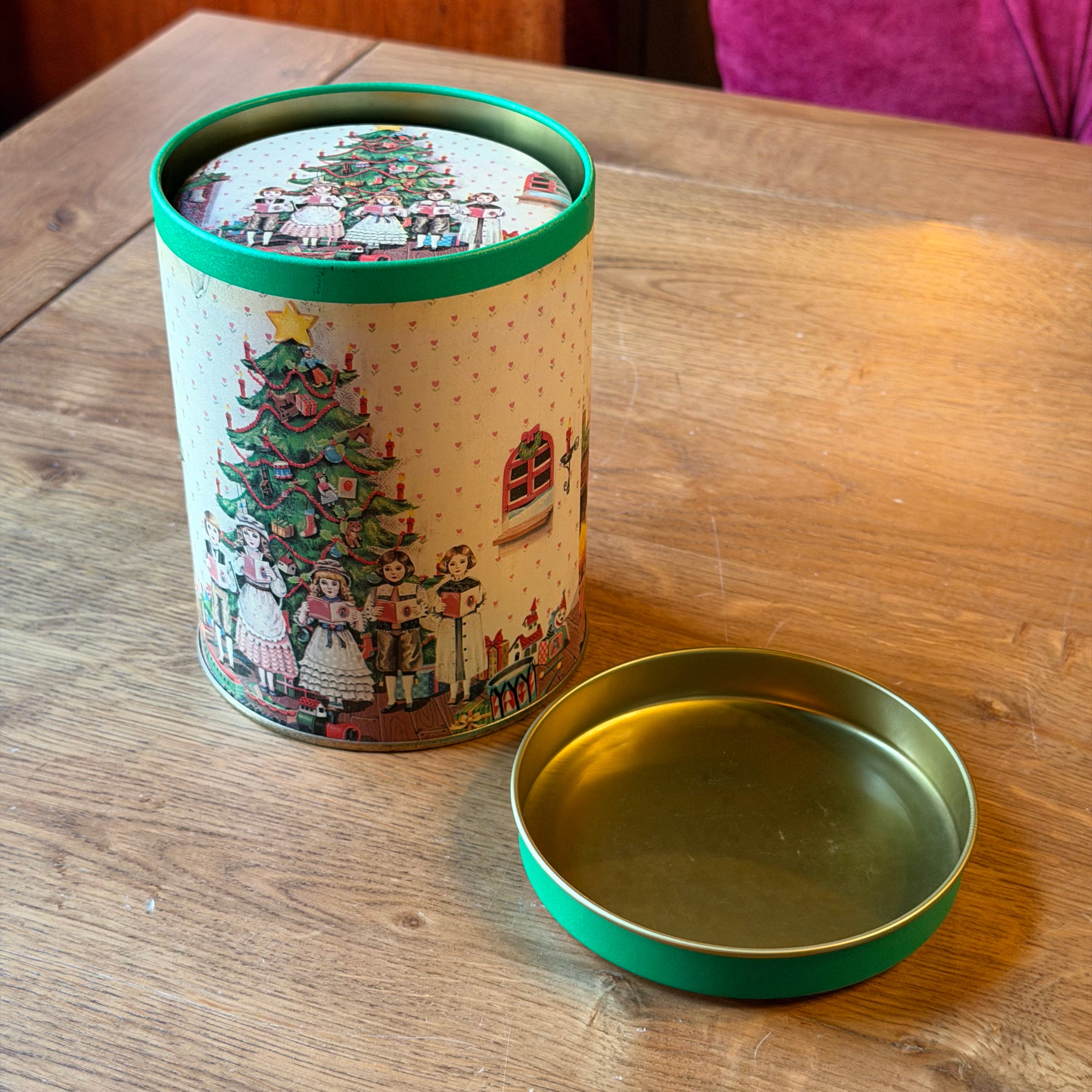 Vintage Weihnachtsdosen-Set, 3-teilig – Kinder am Weihnachtsbaum – 80er/90er Jahre