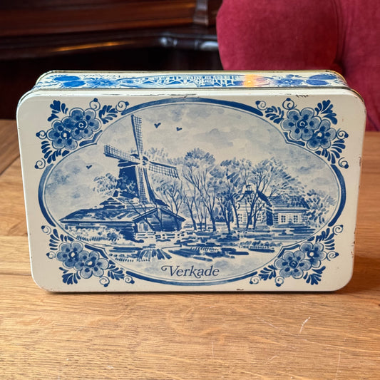 Vintage Verkade Tin - Delft Blue Decor - Mill & Sailboat (Zaandam)