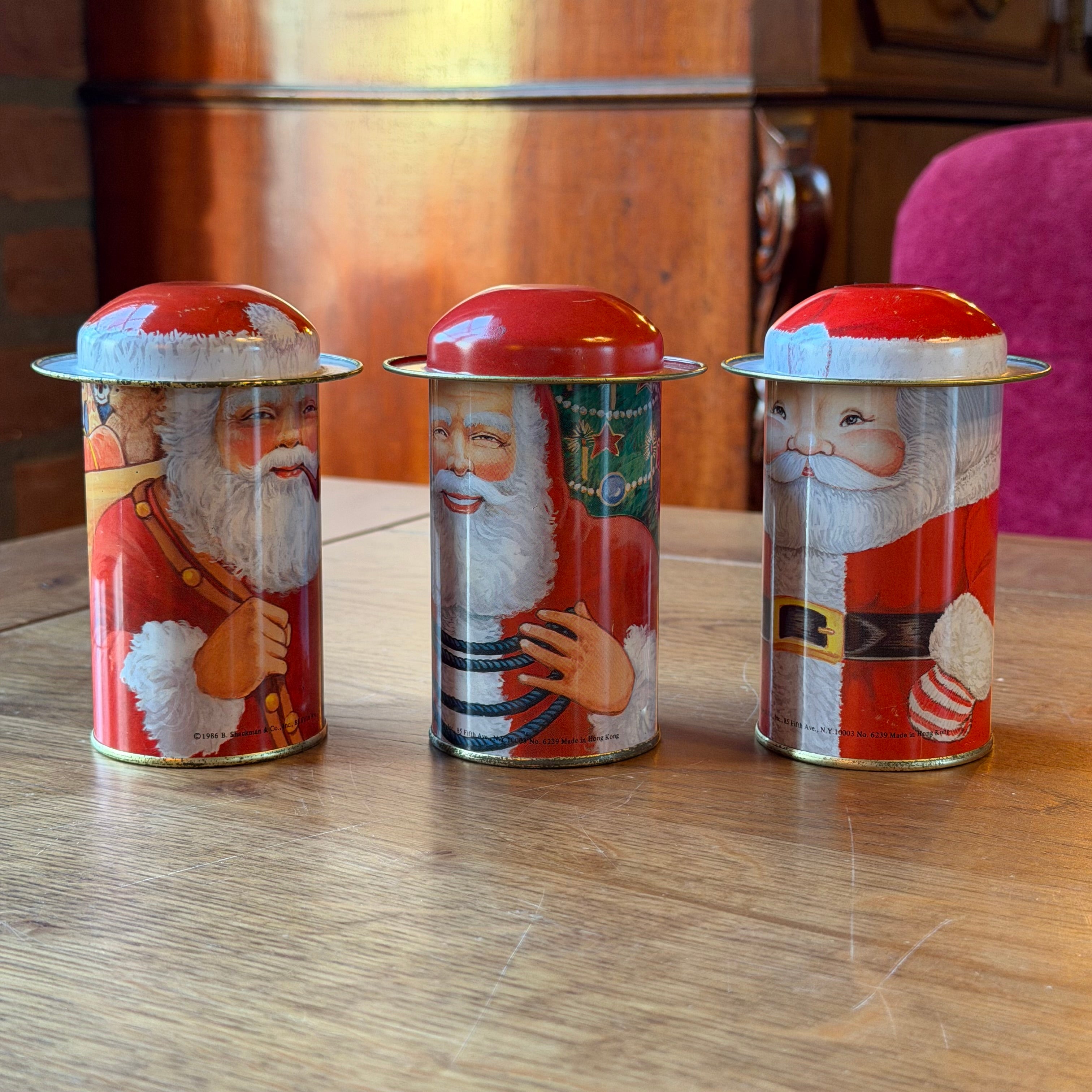 Vintage Weihnachtsmann-Dose, 3er-Set – B. Shackman & Co. (1986)