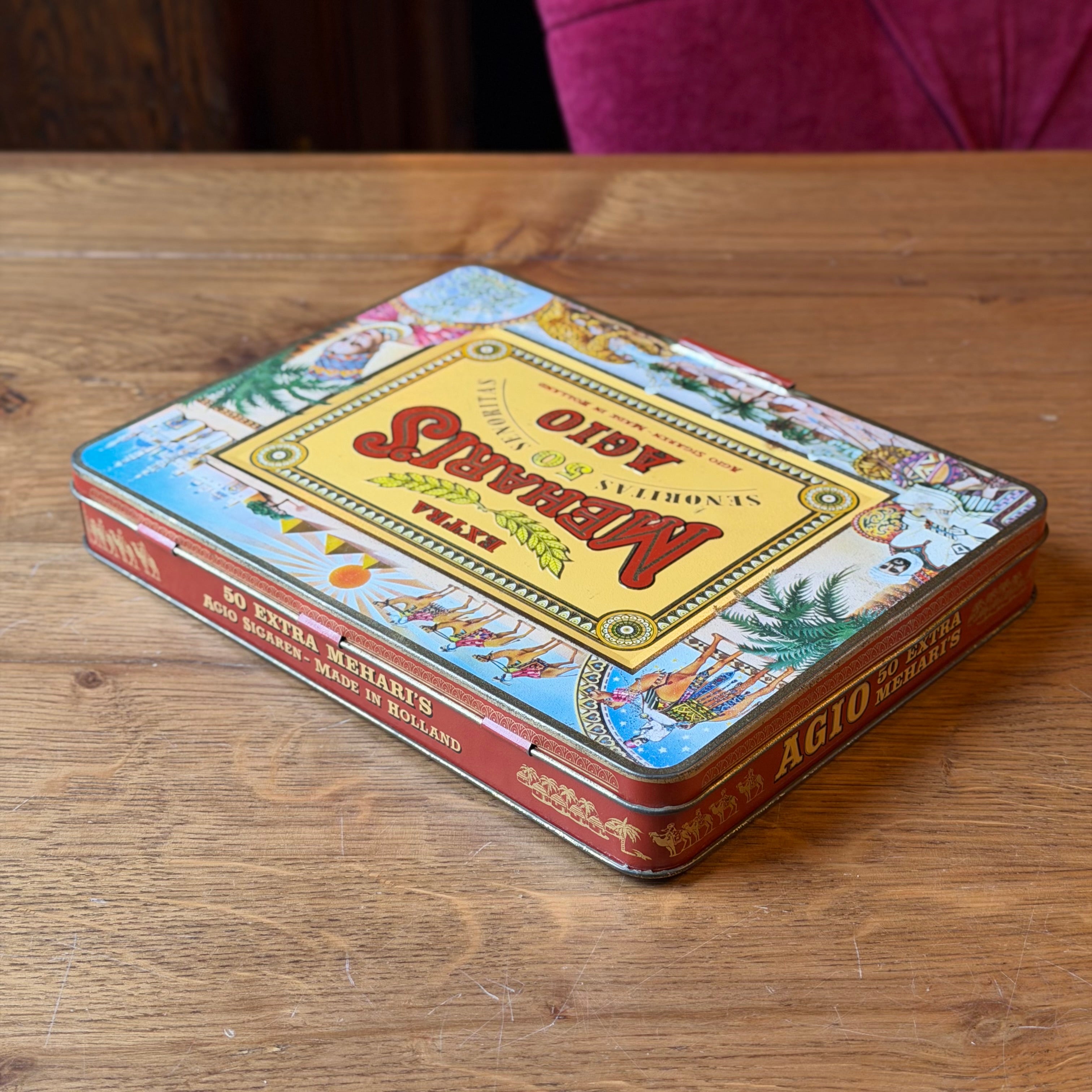 Vintage cigar tin AGIO “Extra Mehari's” – 50 Senoritas – lithographic tin
