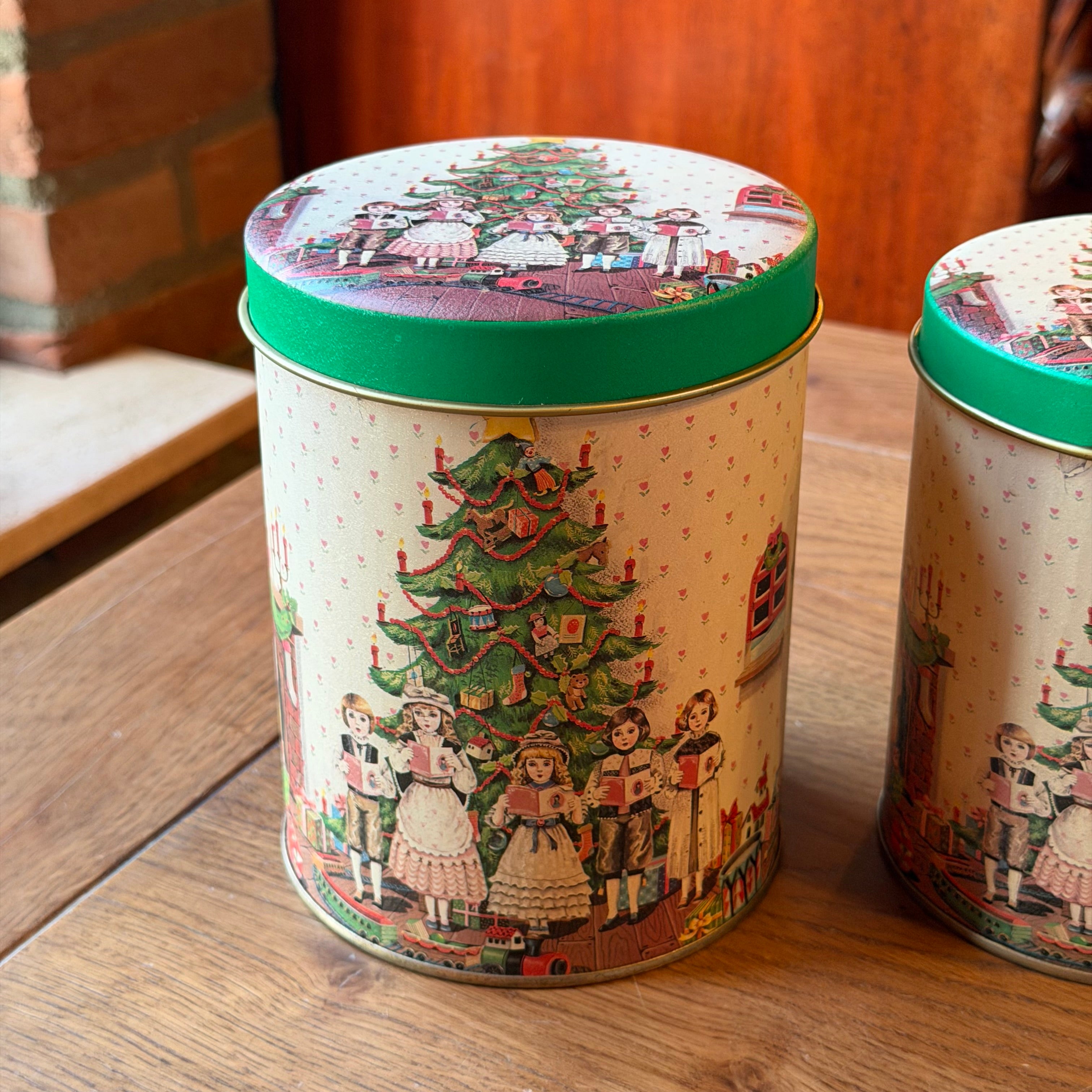 Vintage Weihnachtsdosen-Set, 3-teilig – Kinder am Weihnachtsbaum – 80er/90er Jahre