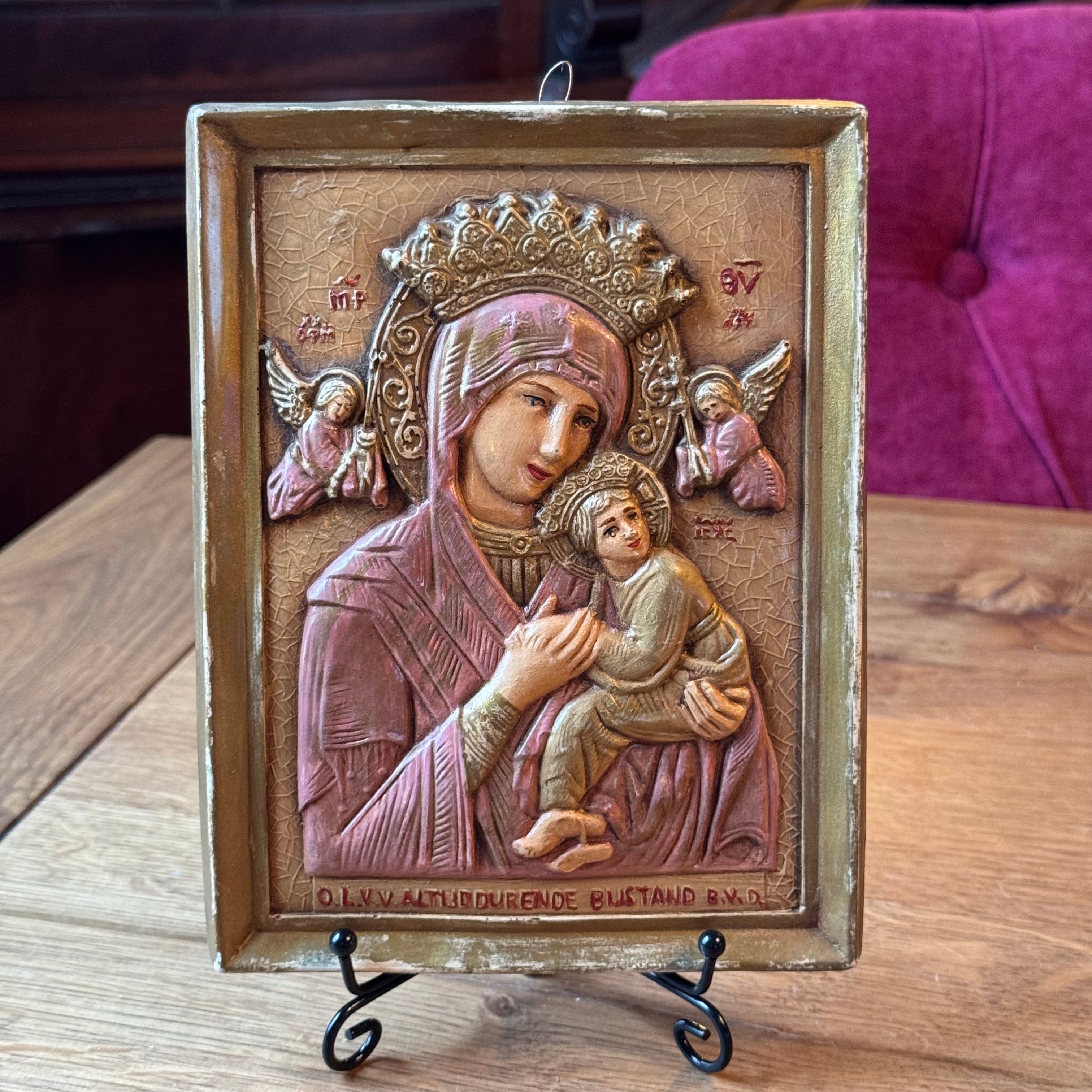 Religious wall relief of Our Lady of Perpetual Help – Ceramics, 20th century
