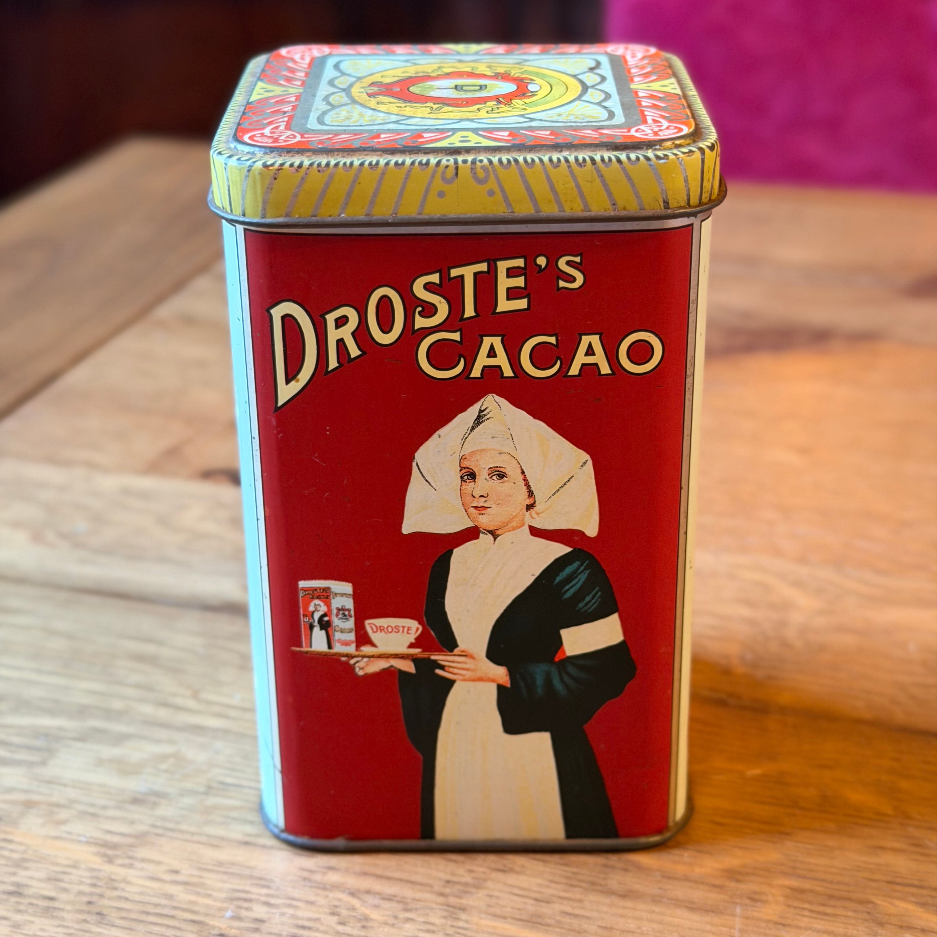 Antiek Droste’s Cacao Blik met Opstaande Deksel – Haarlem