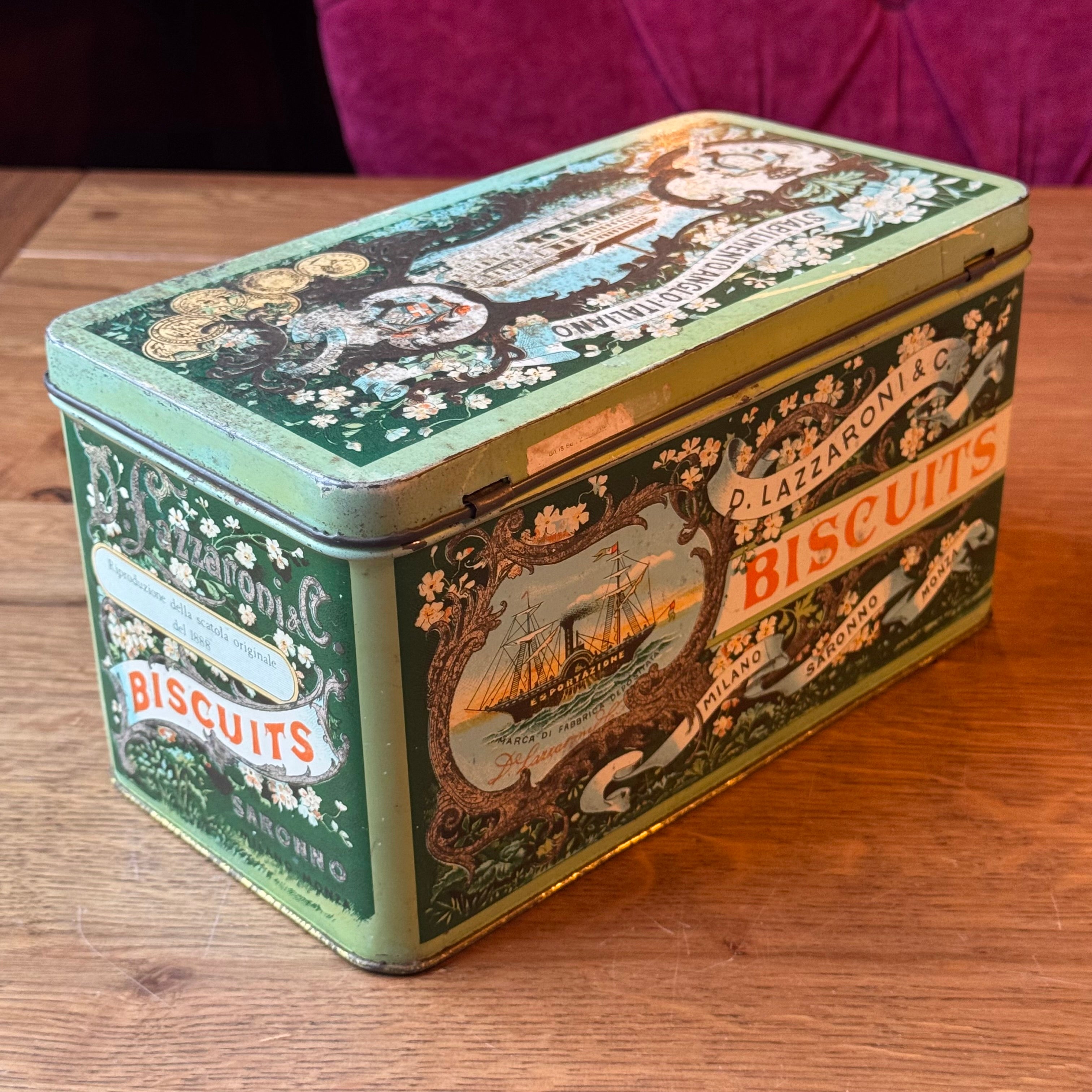 Vintage Tin D. Lazzaroni & C. Biscuits - Saronno - Reproduction 1888