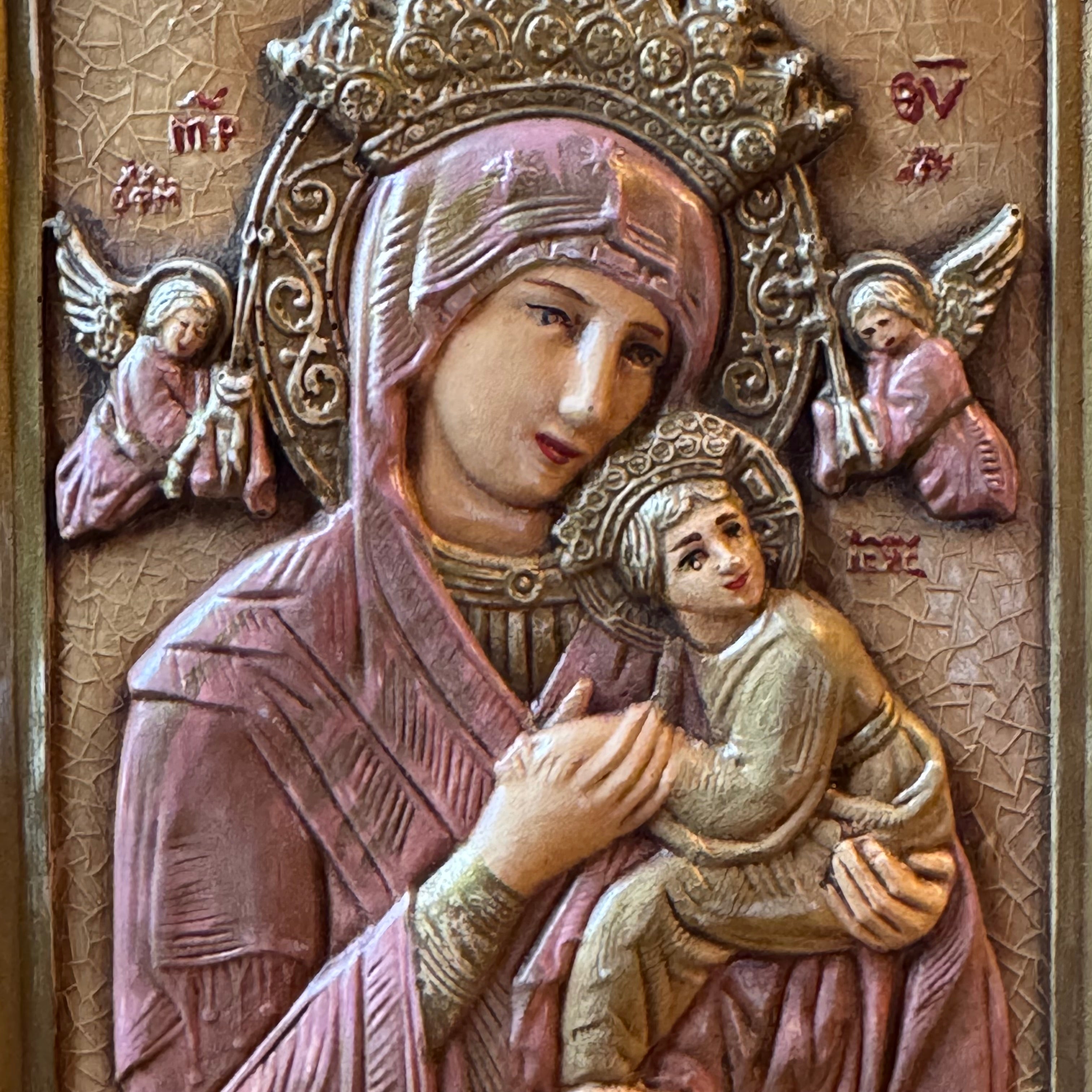 Religious wall relief of Our Lady of Perpetual Help – Ceramics, 20th century