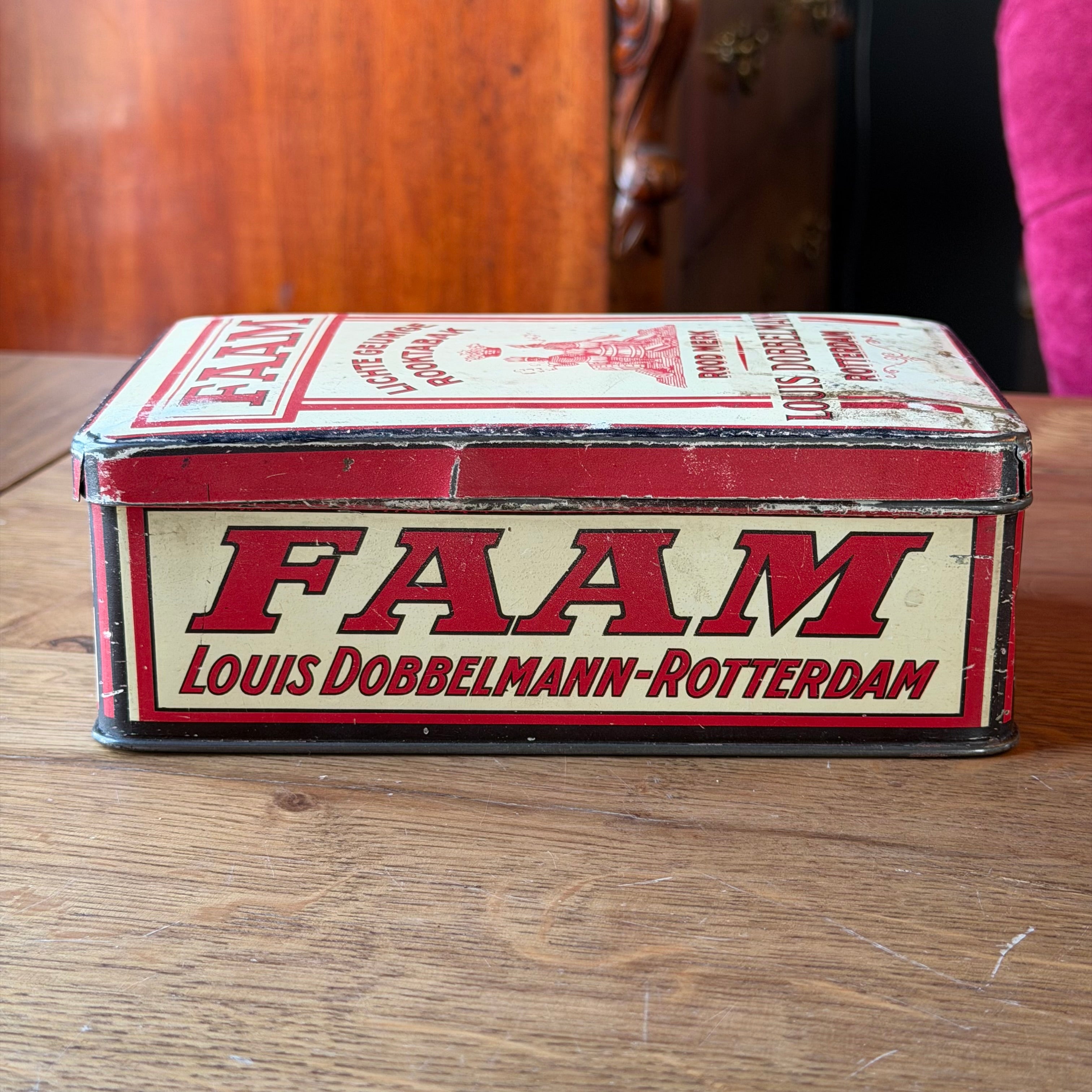 Antique Dutch Tobacco Tin FAAM – Louis Dobbelmann Rotterdam – ca. 1910–1920