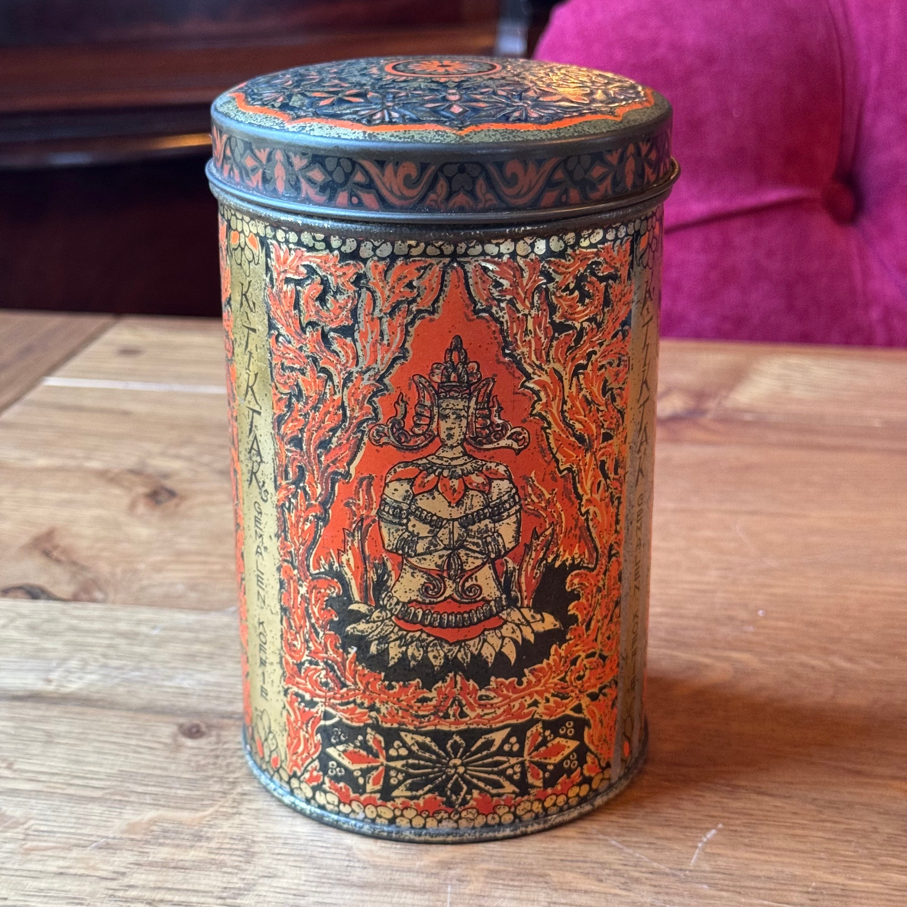 Vintage Tiktak Coffee Tin - Oriental Decor & Deity (1930s/1940s)