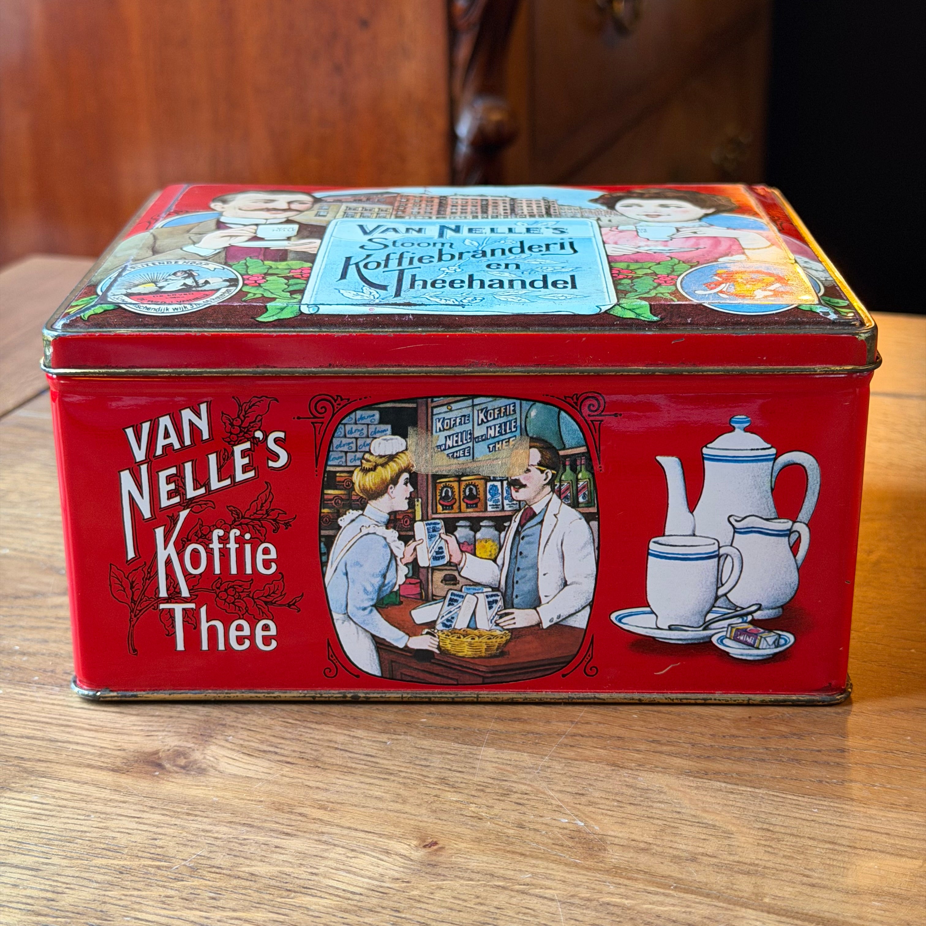 Van Nelles Kaffee- und Teedose mit klassischen Illustrationen