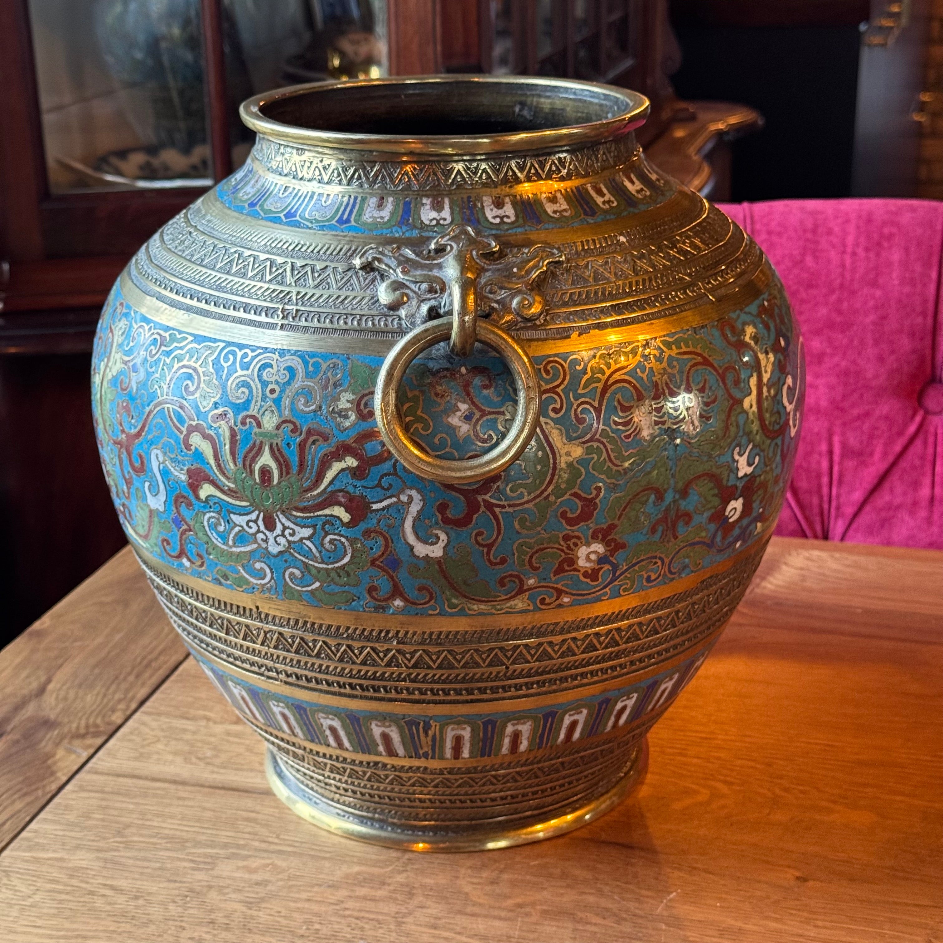 Solid cloisonné brass pot – 30 cm