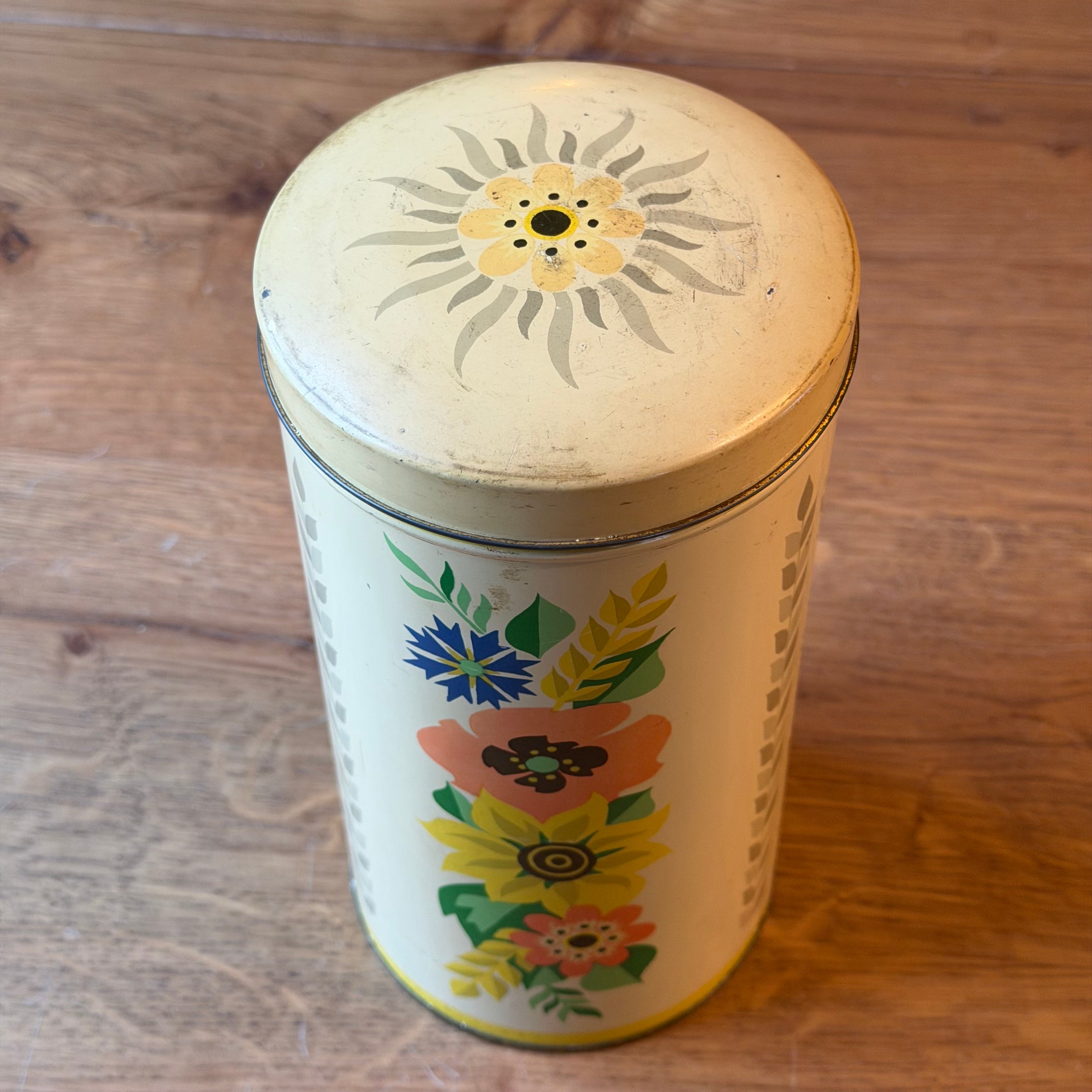 Vintage Verkade Metall-Aufbewahrungsdose – Blumenmotiv – Zaandam – ca. 1960er Jahre