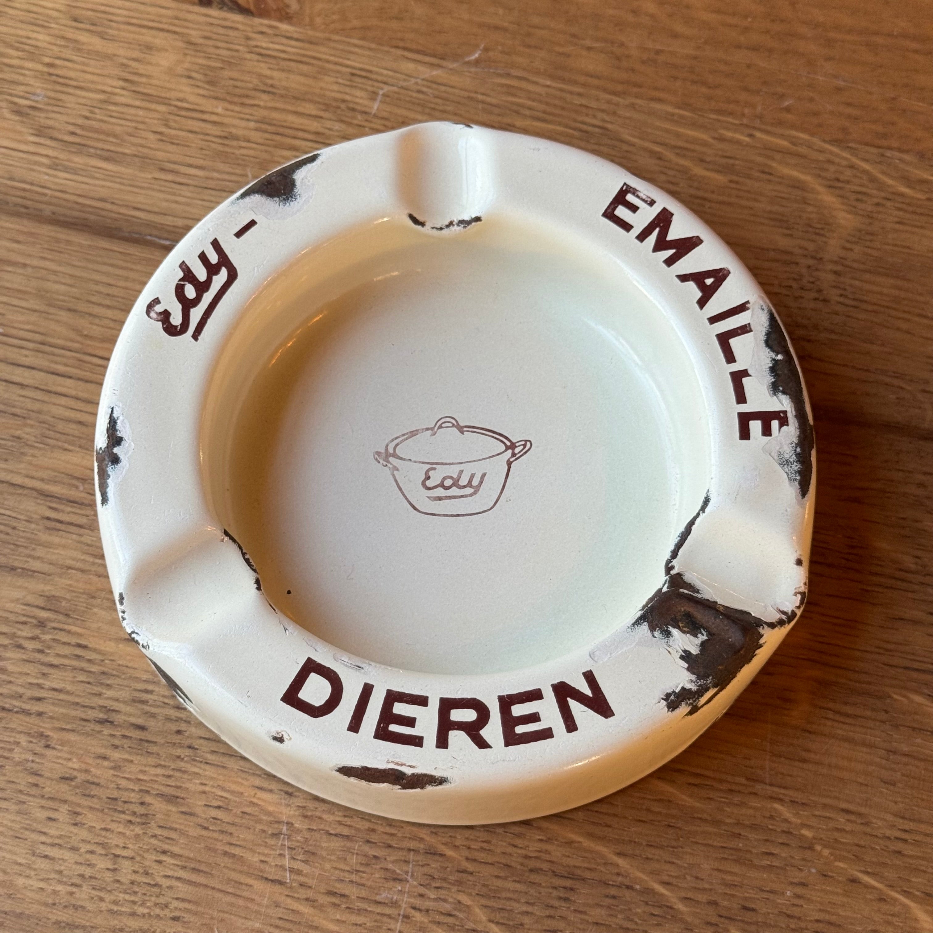 Edy Enamel Advertising Ashtray – Animals – 1960s – rare Dutch enamel