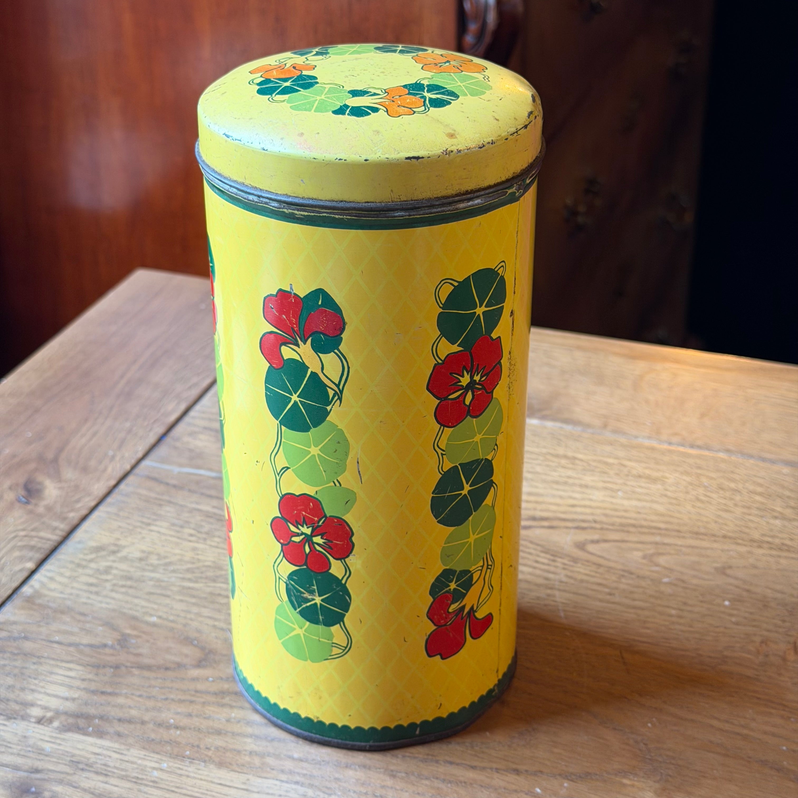 Verkade Aufbewahrungsdose mit Blumenmuster – gelb mit grünen und roten Akzenten