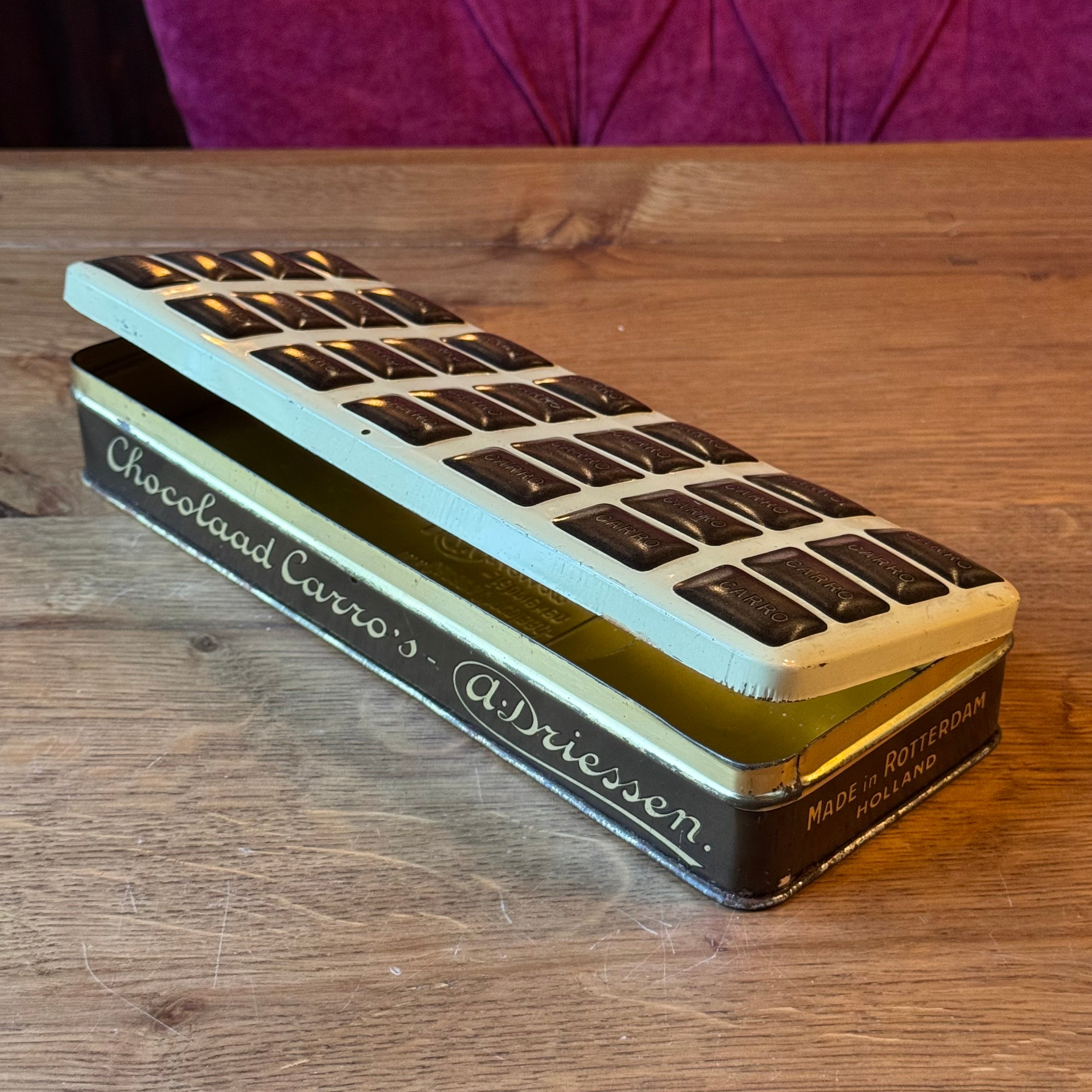 Vintage Carro Chocolate Tin – A. Driessen Rotterdam – Half Kilo – ca. 1930s–1950s
