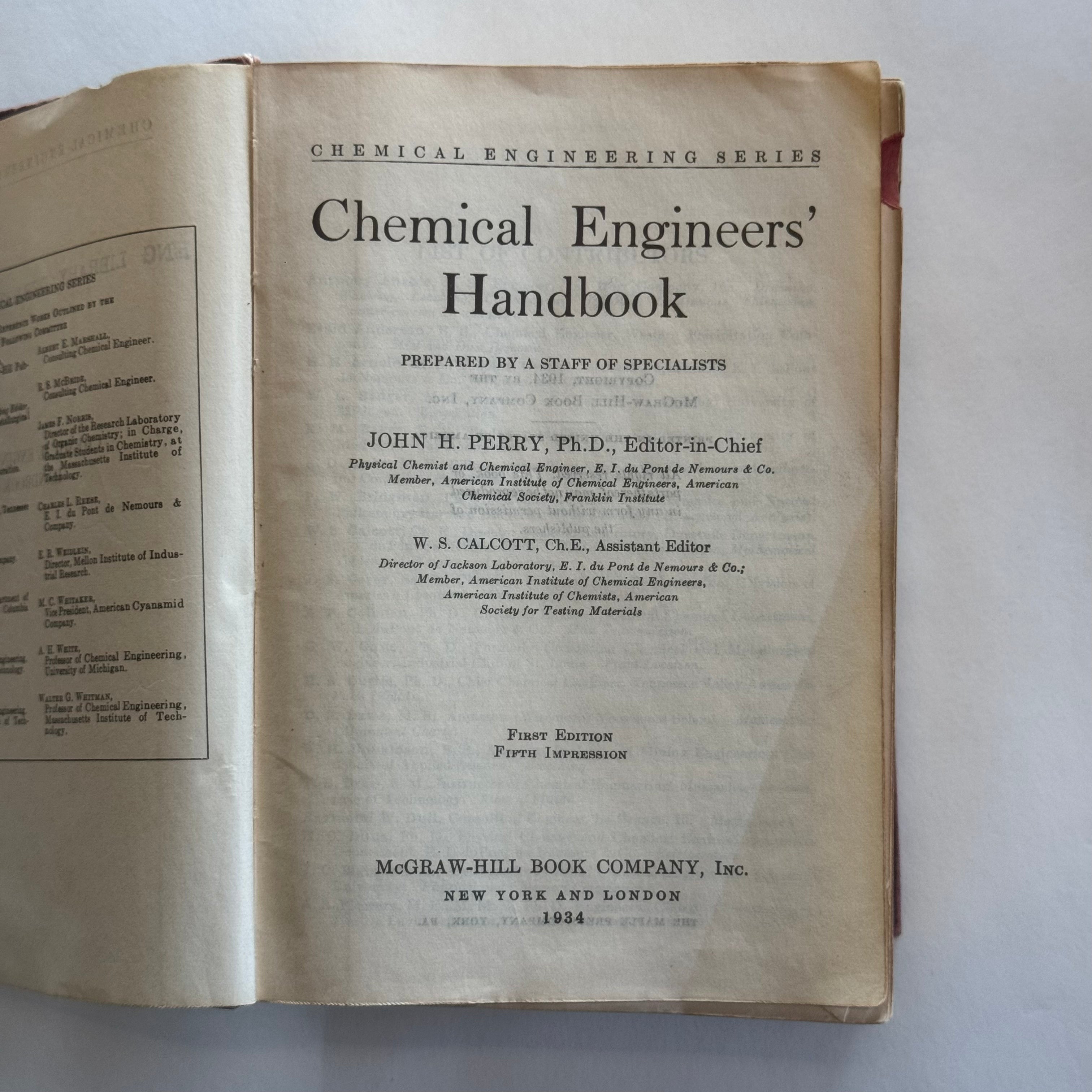 Handbuch für Chemieingenieure, erste Ausgabe (1934)