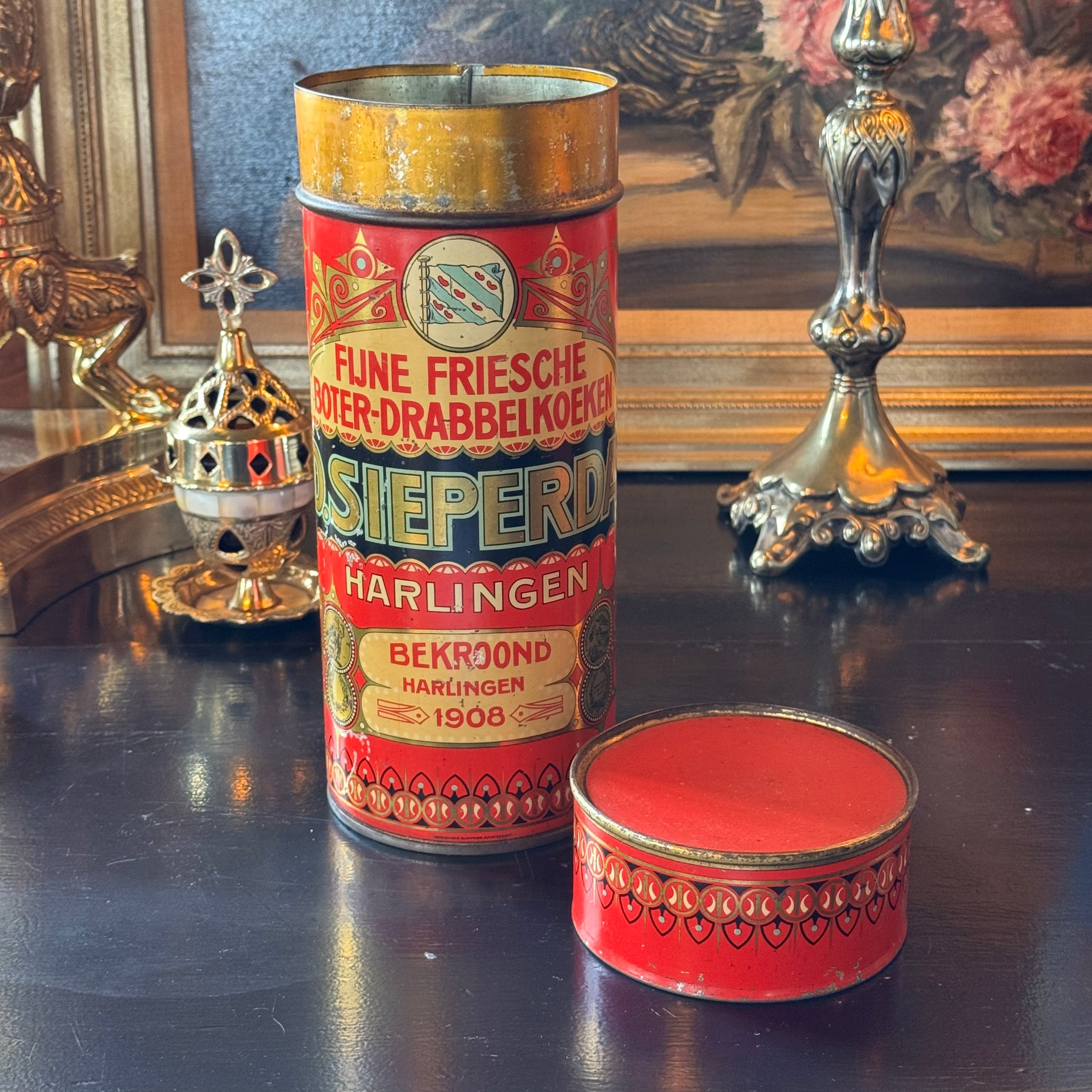 Antiek Fries koekblik D. Sieperda Harlingen – Fijne Friesche Boter-Drabbelkoeken