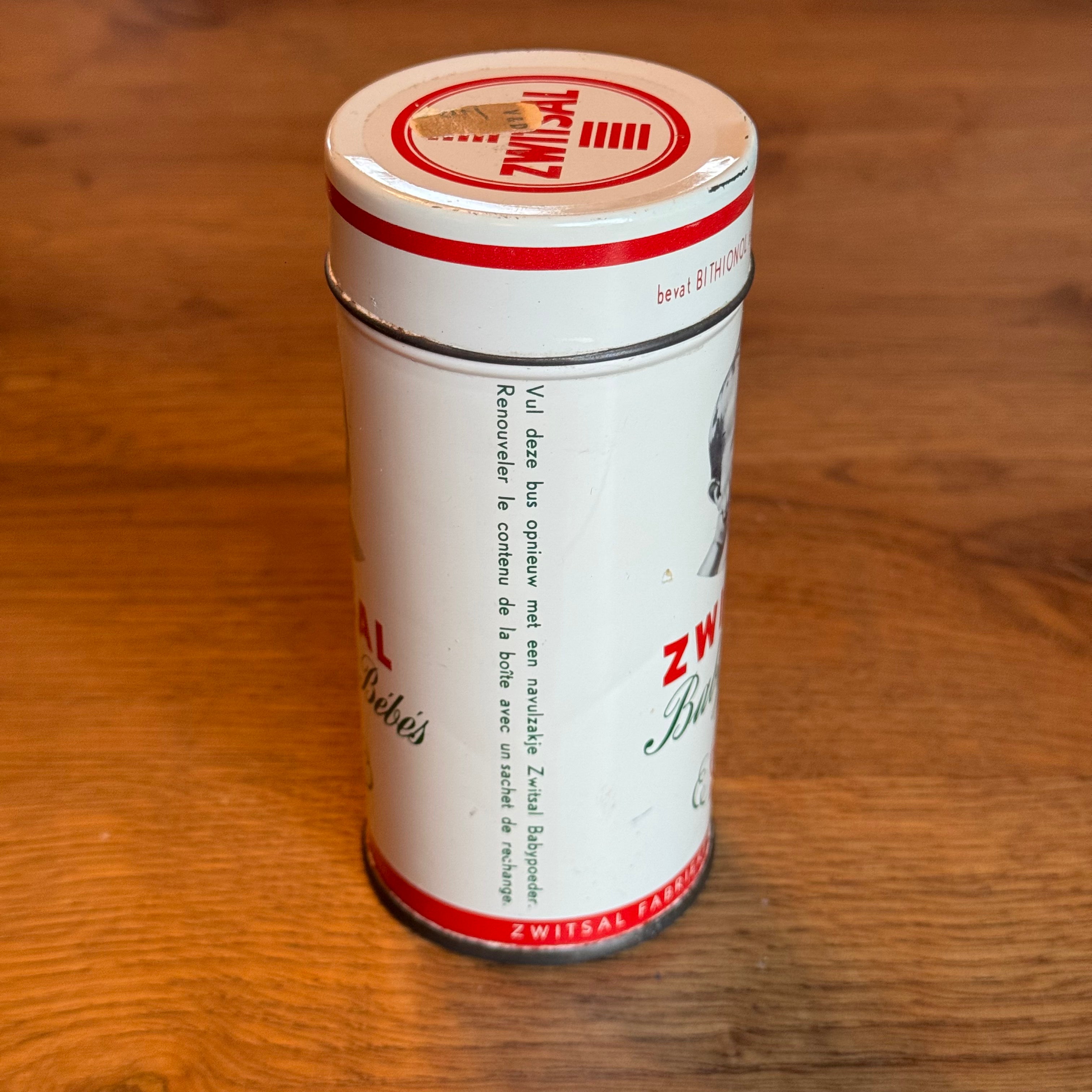 Zwitsal babypoeder – vintage blik – Apeldoorn – ca. 1950–1960