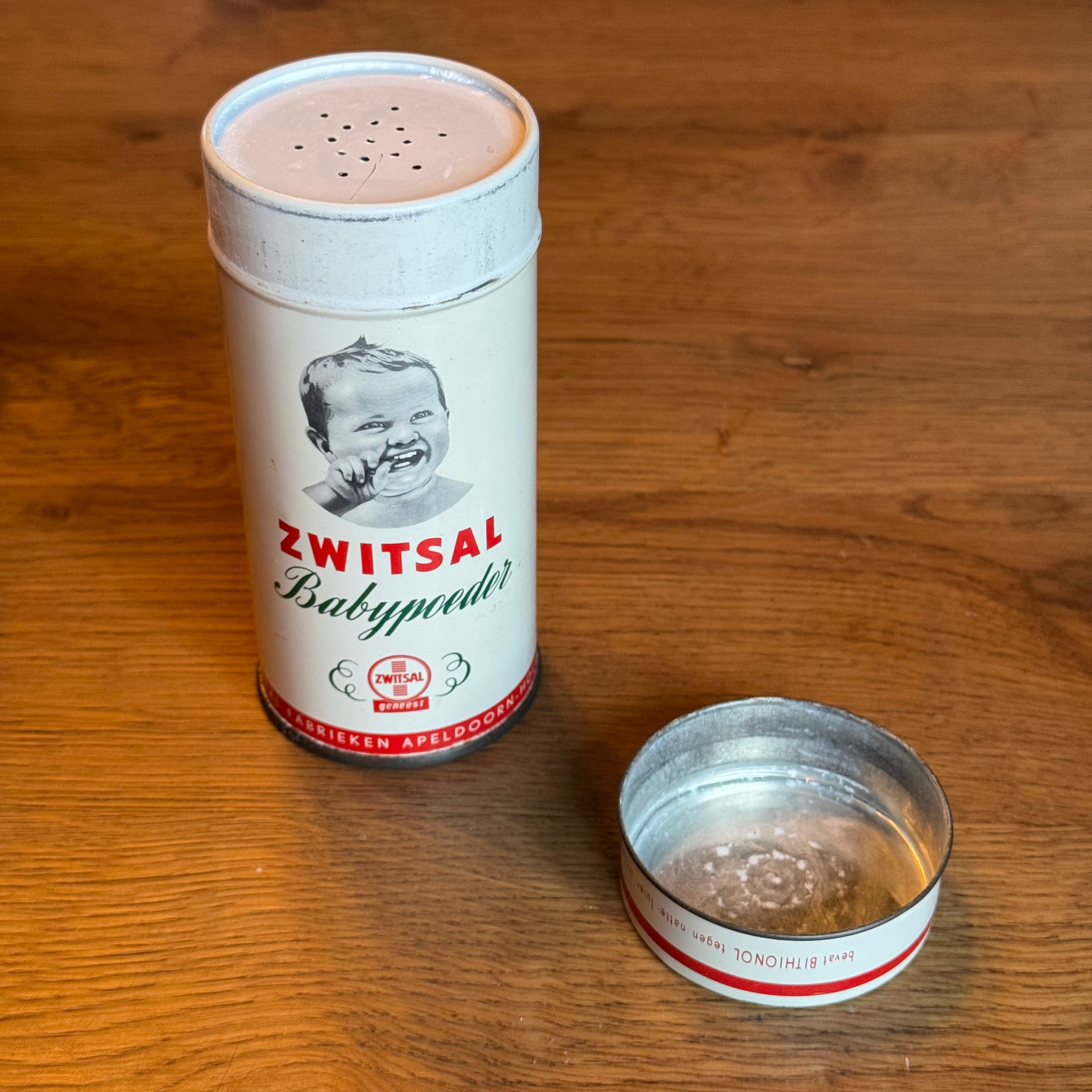 Zwitsal babypoeder – vintage blik – Apeldoorn – ca. 1950–1960