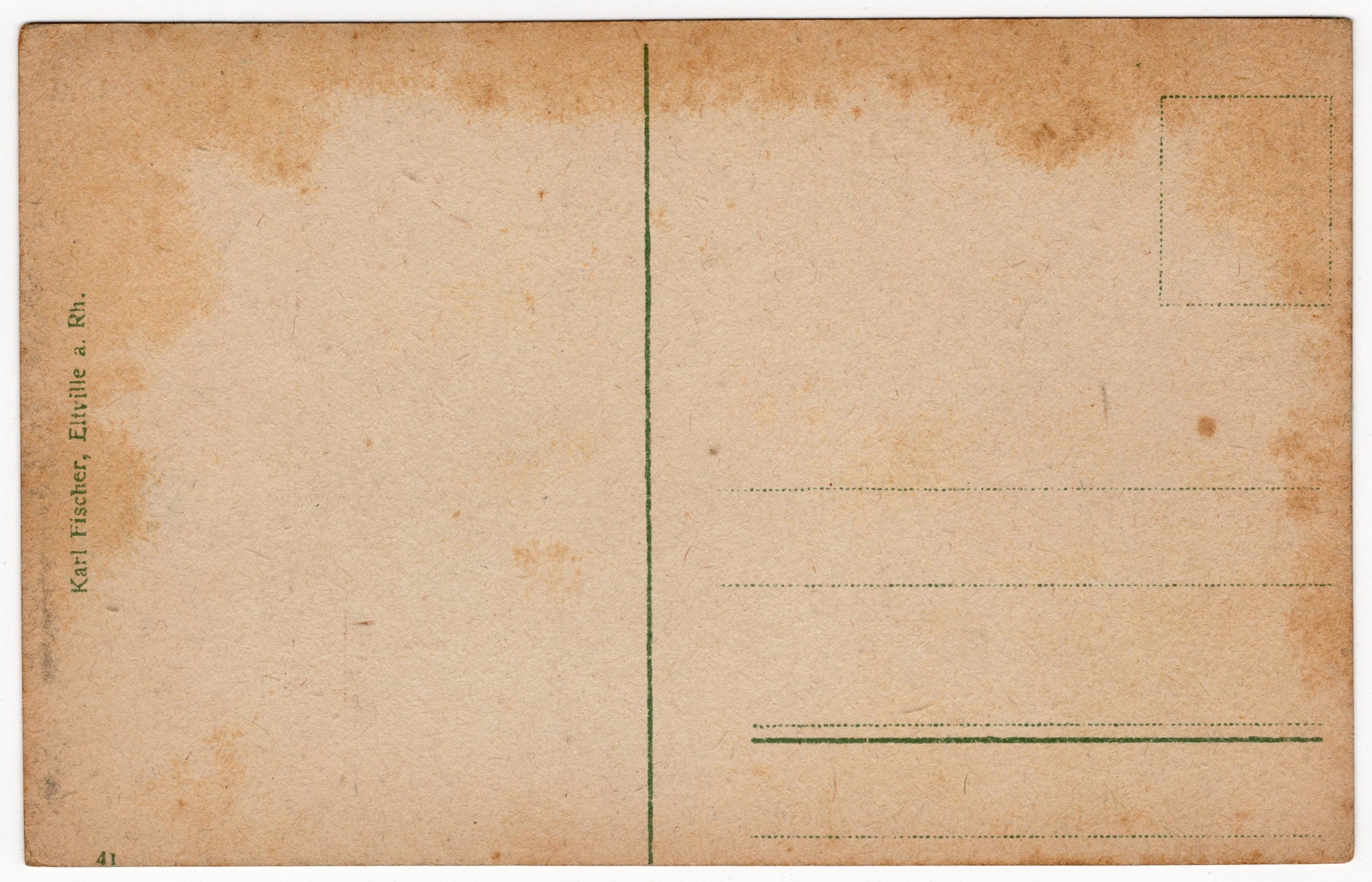 Achterzijde Duitse ansichtkaart begin twintigste eeuw, ingekleurde fotolithografie Niederwalddenkmal bij Rüdesheim aan de Rijn met bronzen Germania-standbeeld en brede trap, uitgave Karl Fischer Eltville