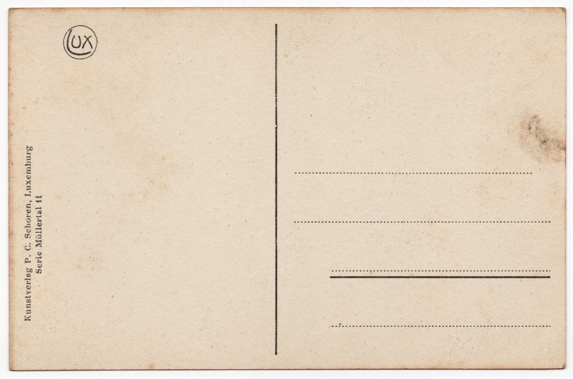 Achterzijde Zwart-wit ansichtkaart Zig-Zag-Schlüff Petite Suisse luxembourgeoise, wandelaar met stok in rotskloof, uitgave Schoren Luxemburg circa 1910