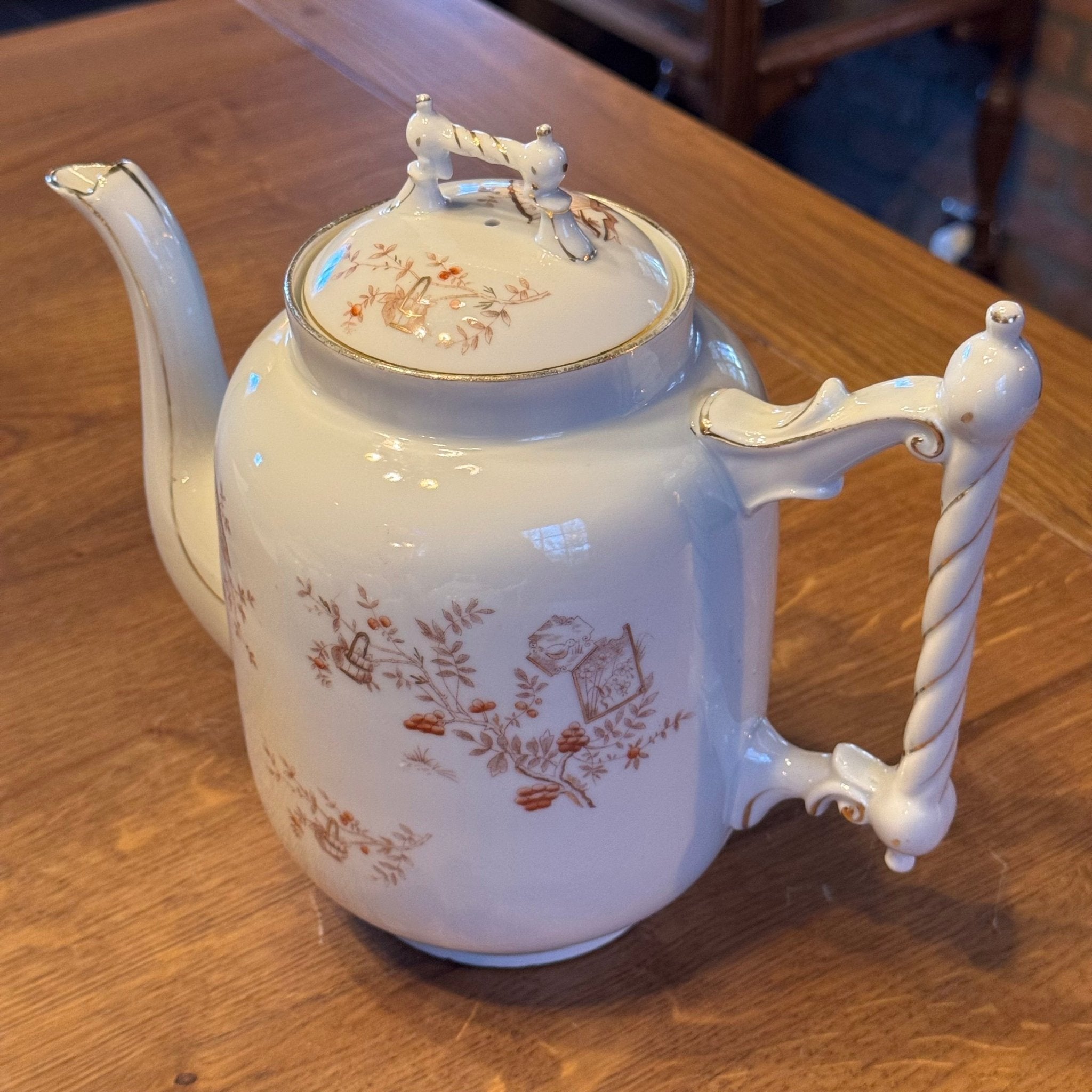 Antiek 4 - delig porseleinen theeservies met roodbruine Japanse motieven – ca. 1900–1930 - The Collectionist