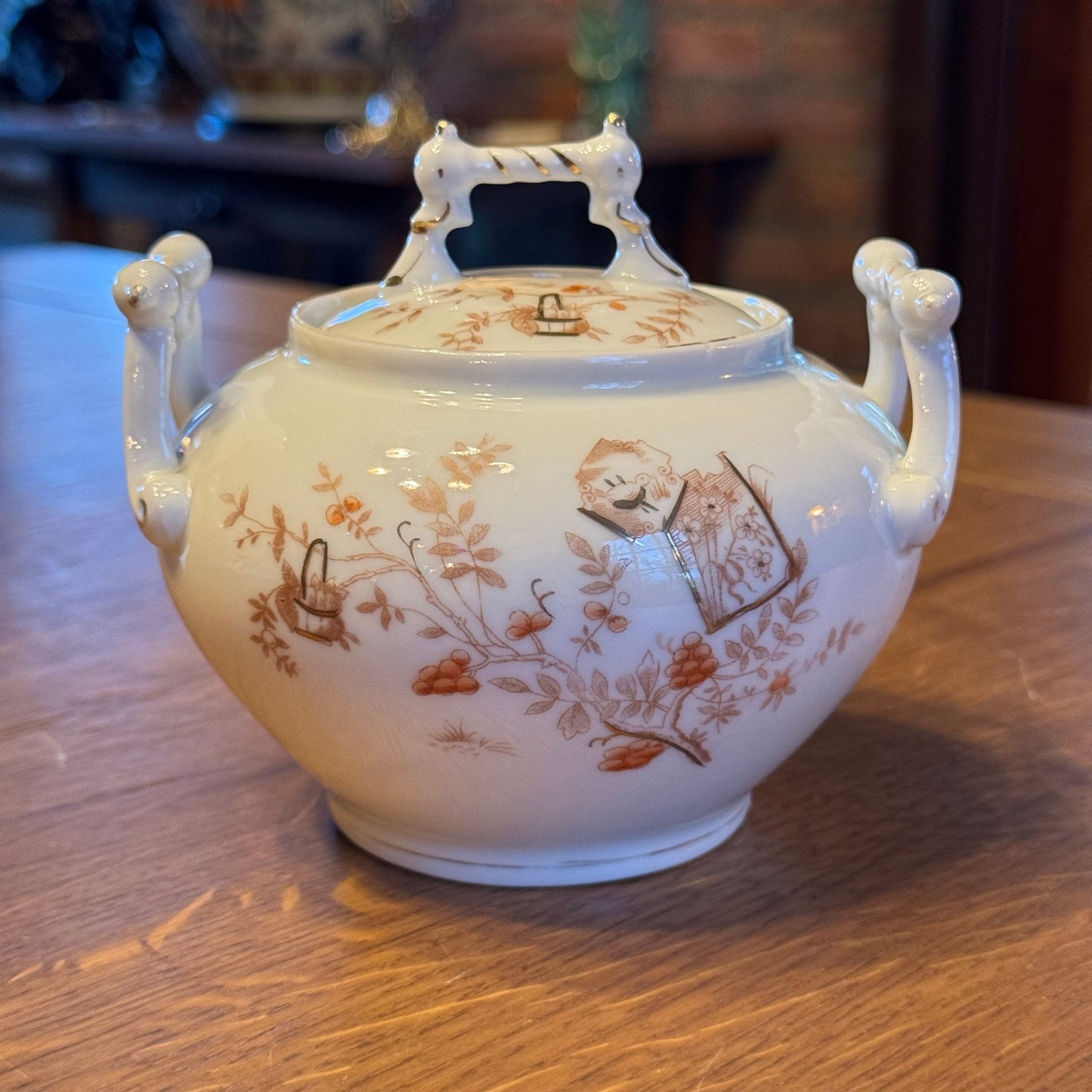 Antiek 4 - delig porseleinen theeservies met roodbruine Japanse motieven – ca. 1900–1930 - The Collectionist