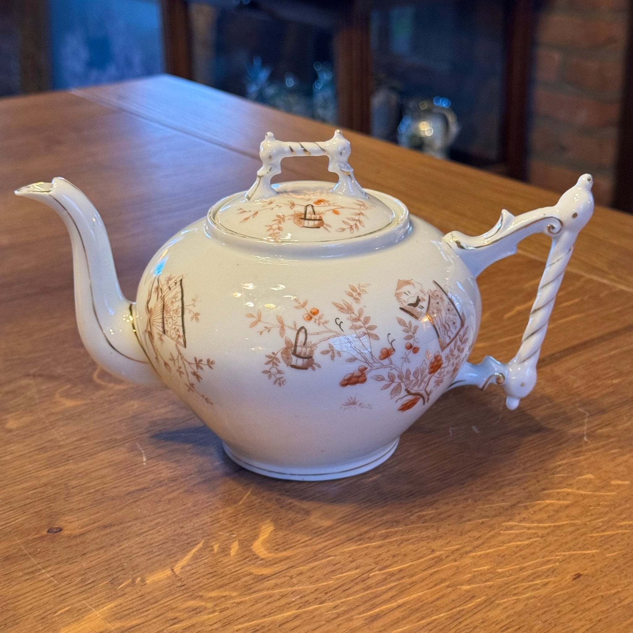 Antiek 4 - delig porseleinen theeservies met roodbruine Japanse motieven – ca. 1900–1930 - The Collectionist