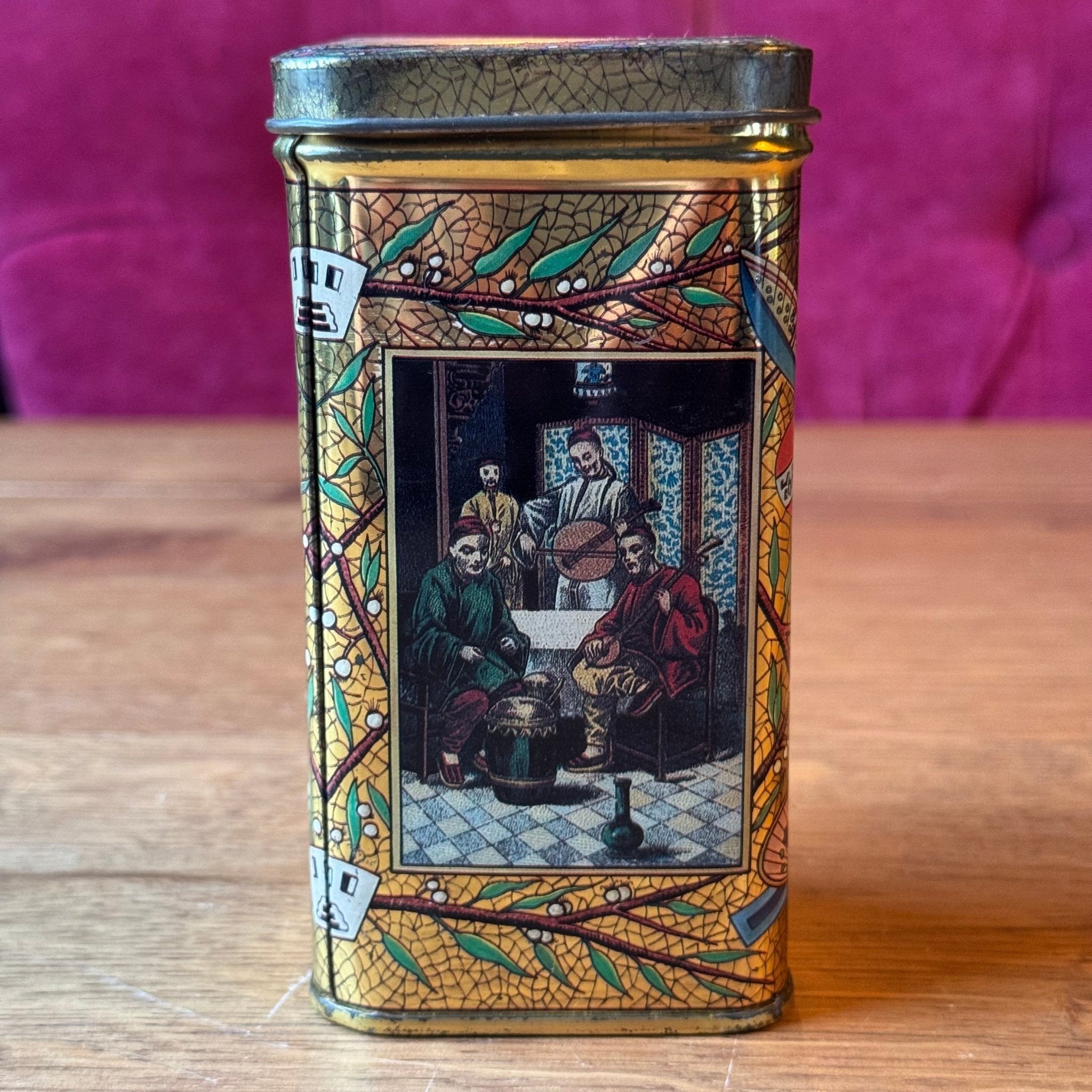 Antiek Driehoekig Theeblik - Chinoiserie & Goud Craquelé - The Collectionist