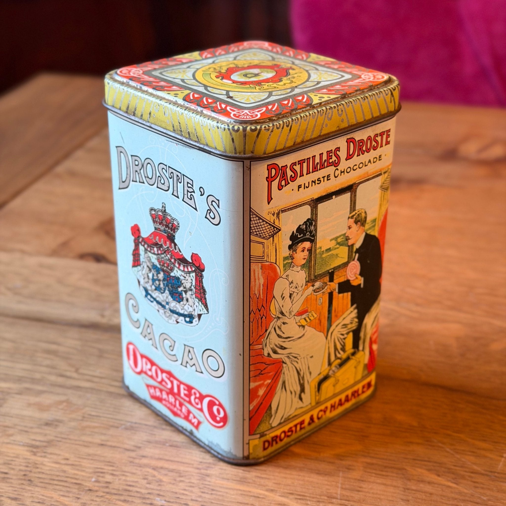 Antiek Droste’s Cacao Blik met Opstaande Deksel – Haarlem - The Collectionist