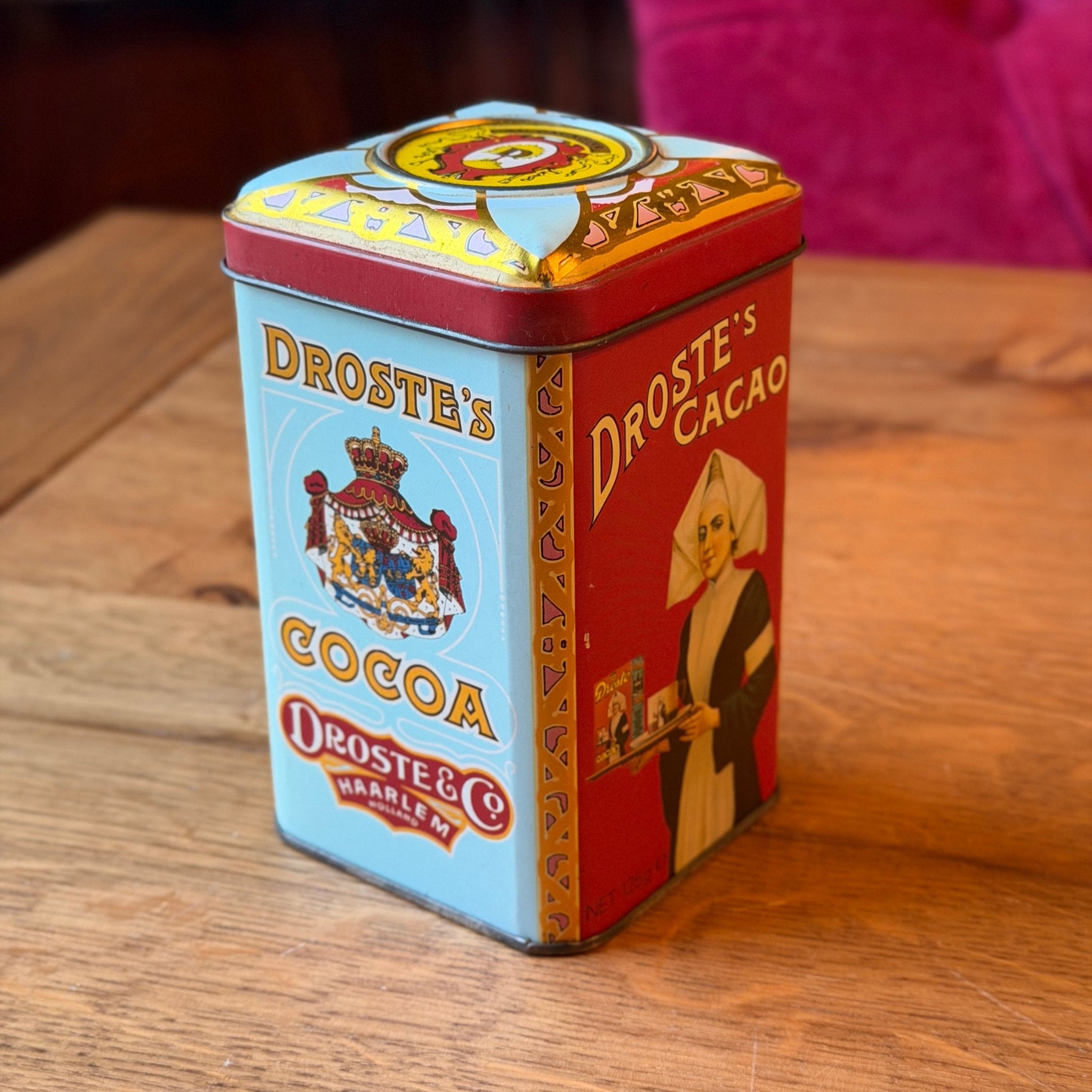 Antiek Droste’s Cocoa Blik met Opbollende Deksel en Cirkel – Exportuitvoering - The Collectionist