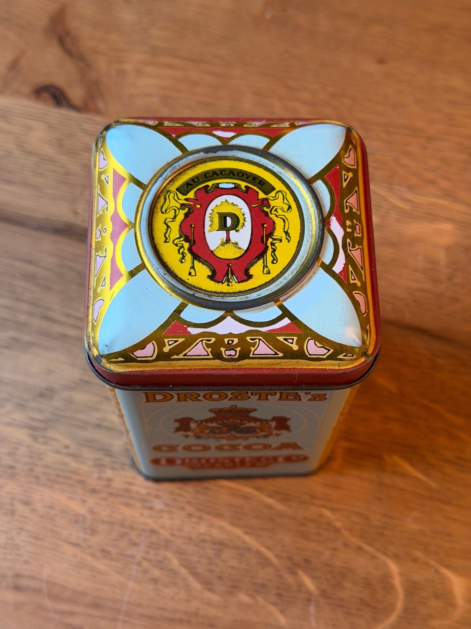 Antiek Droste’s Cocoa Blik met Opbollende Deksel en Cirkel – Exportuitvoering - The Collectionist