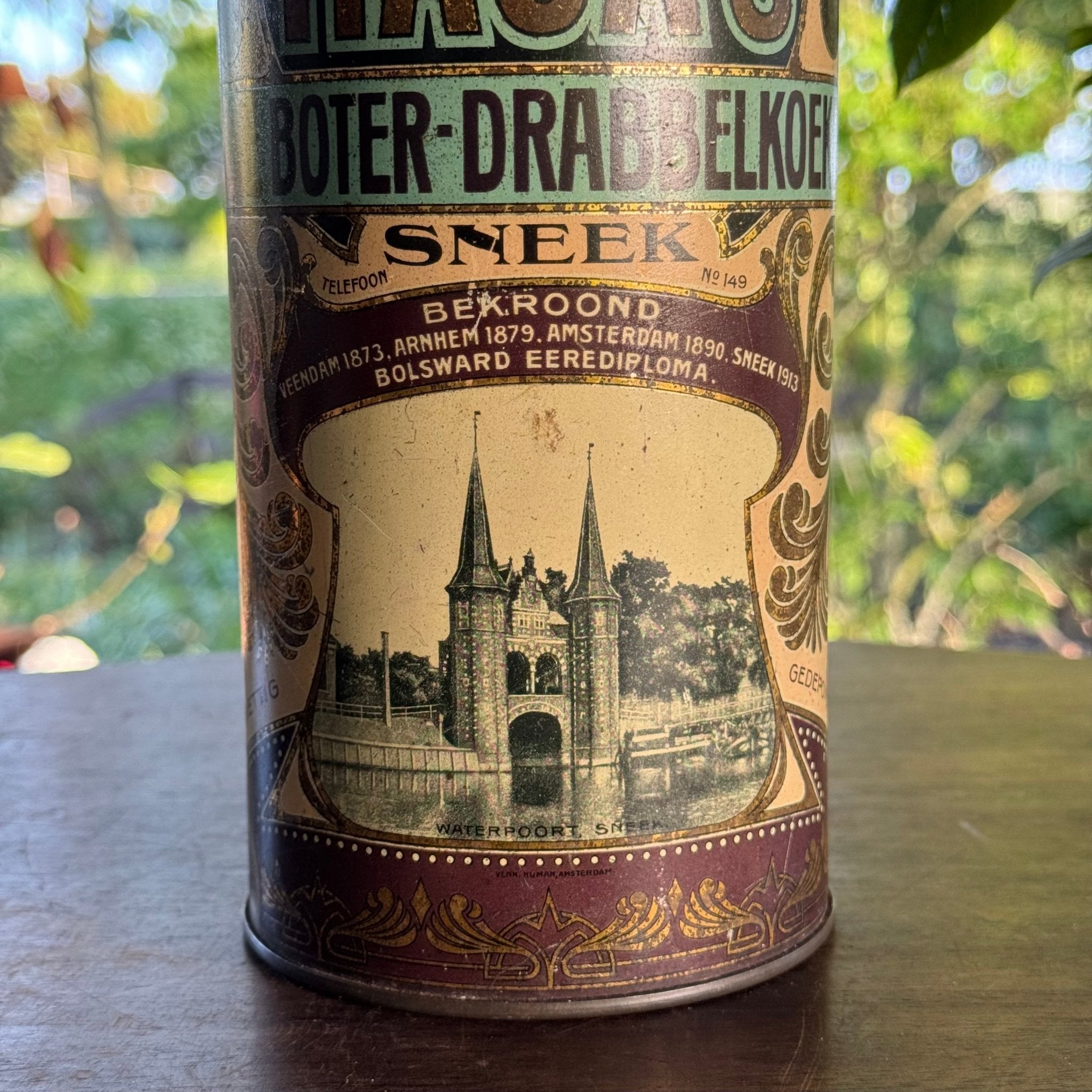 Antiek koekblik Haga’s Fijne Boter Drabbelkoeken – Sneek - The Collectionist